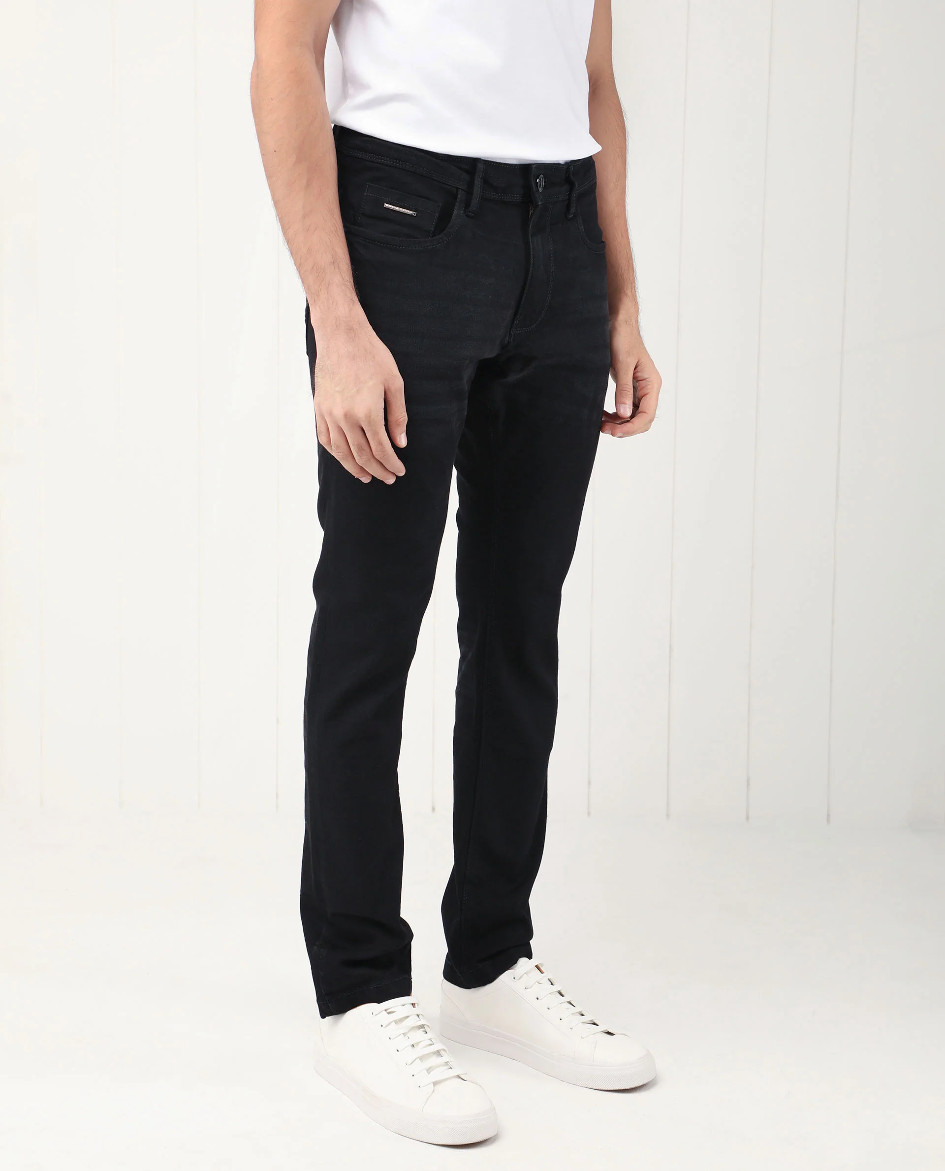Rare Rabbit Men's Benoit Black Cotton Plain Hawk Slim Fit Jeans - Image 6