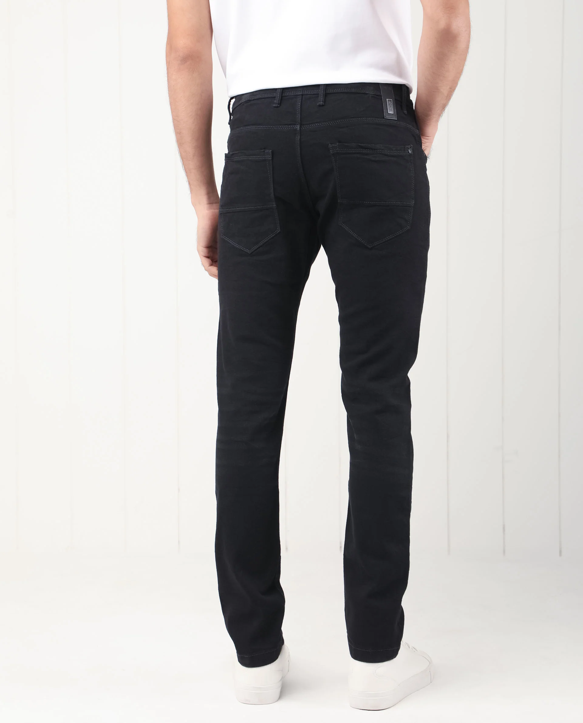 Rare Rabbit Men's Benoit Black Cotton Plain Hawk Slim Fit Jeans - Image 8