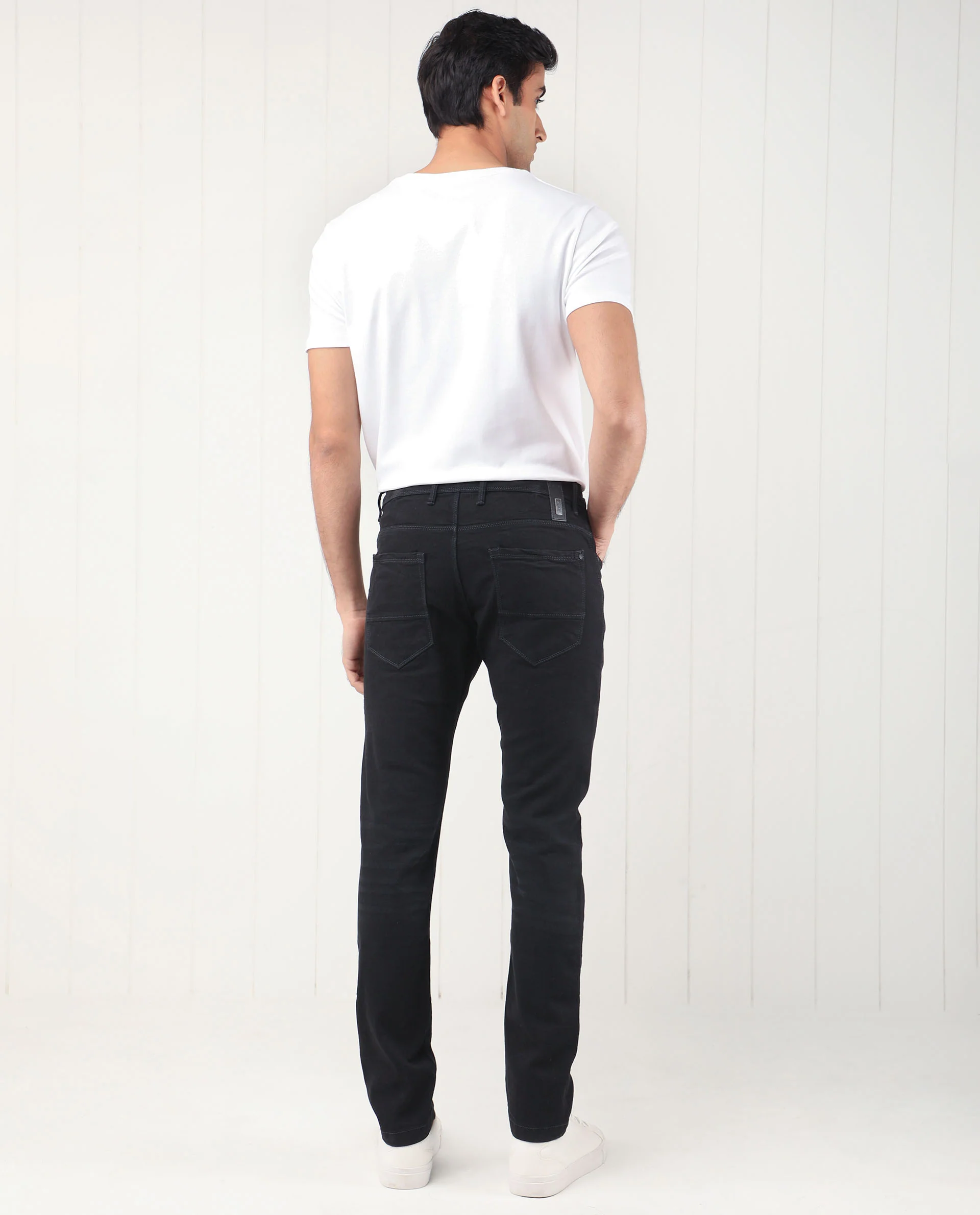 Rare Rabbit Men's Benoit Black Cotton Plain Hawk Slim Fit Jeans - Image 9