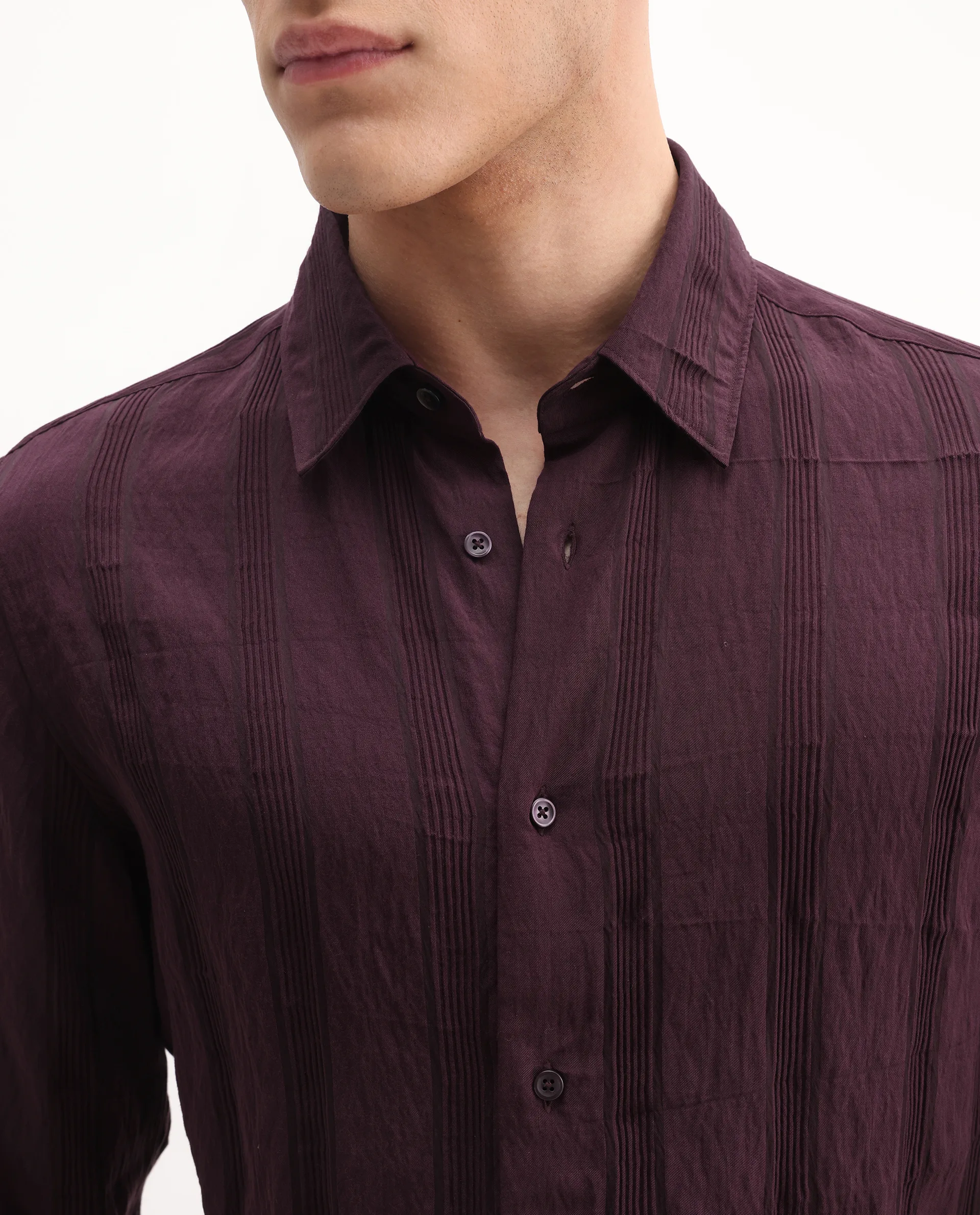 Rare Rabbit Men's Benon-25 Dark Maroon Viscose Blend Striped Print Regular Fit Full Sleeve Spread Collar Shirt - Image 3