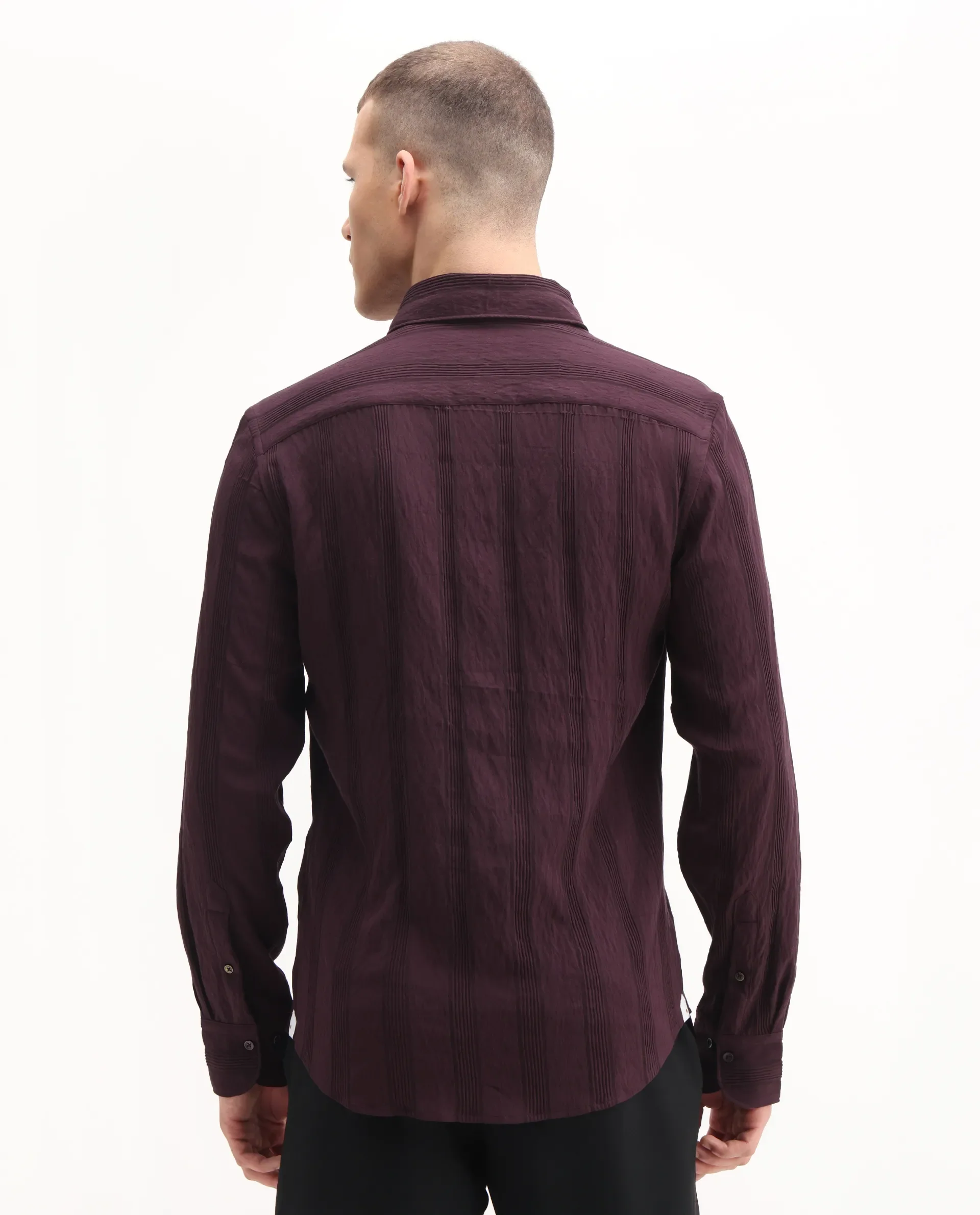 Rare Rabbit Men's Benon-25 Dark Maroon Viscose Blend Striped Print Regular Fit Full Sleeve Spread Collar Shirt - Image 7