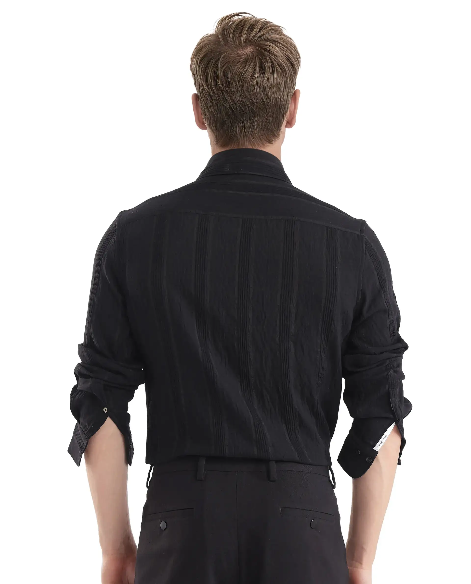 Rare Rabbit Men's Benon Black Viscose Blend Striped Print Regular Fit Full Sleeve Collared Shirt - Image 3
