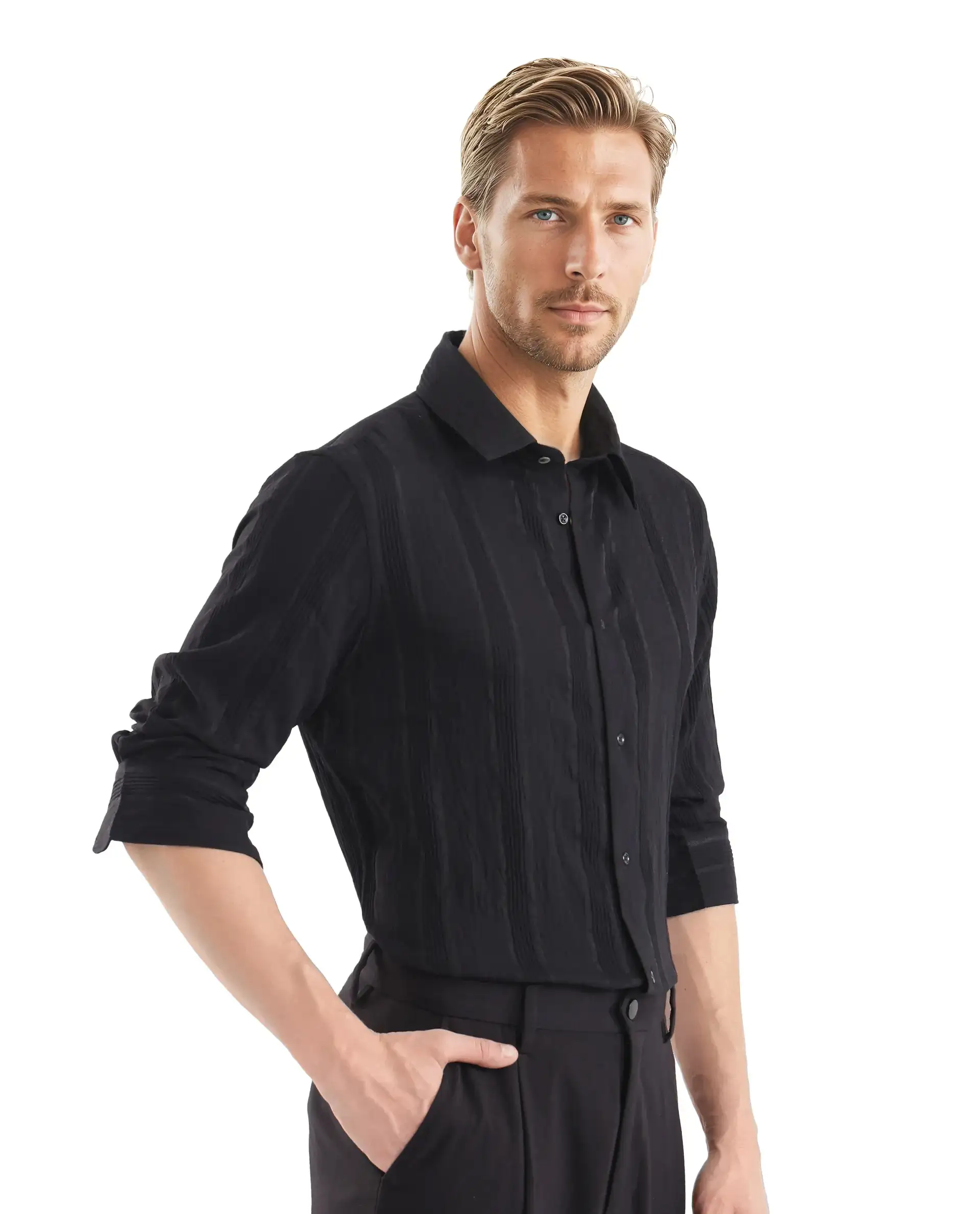 Rare Rabbit Men's Benon Black Viscose Blend Striped Print Regular Fit Full Sleeve Collared Shirt - Image 7