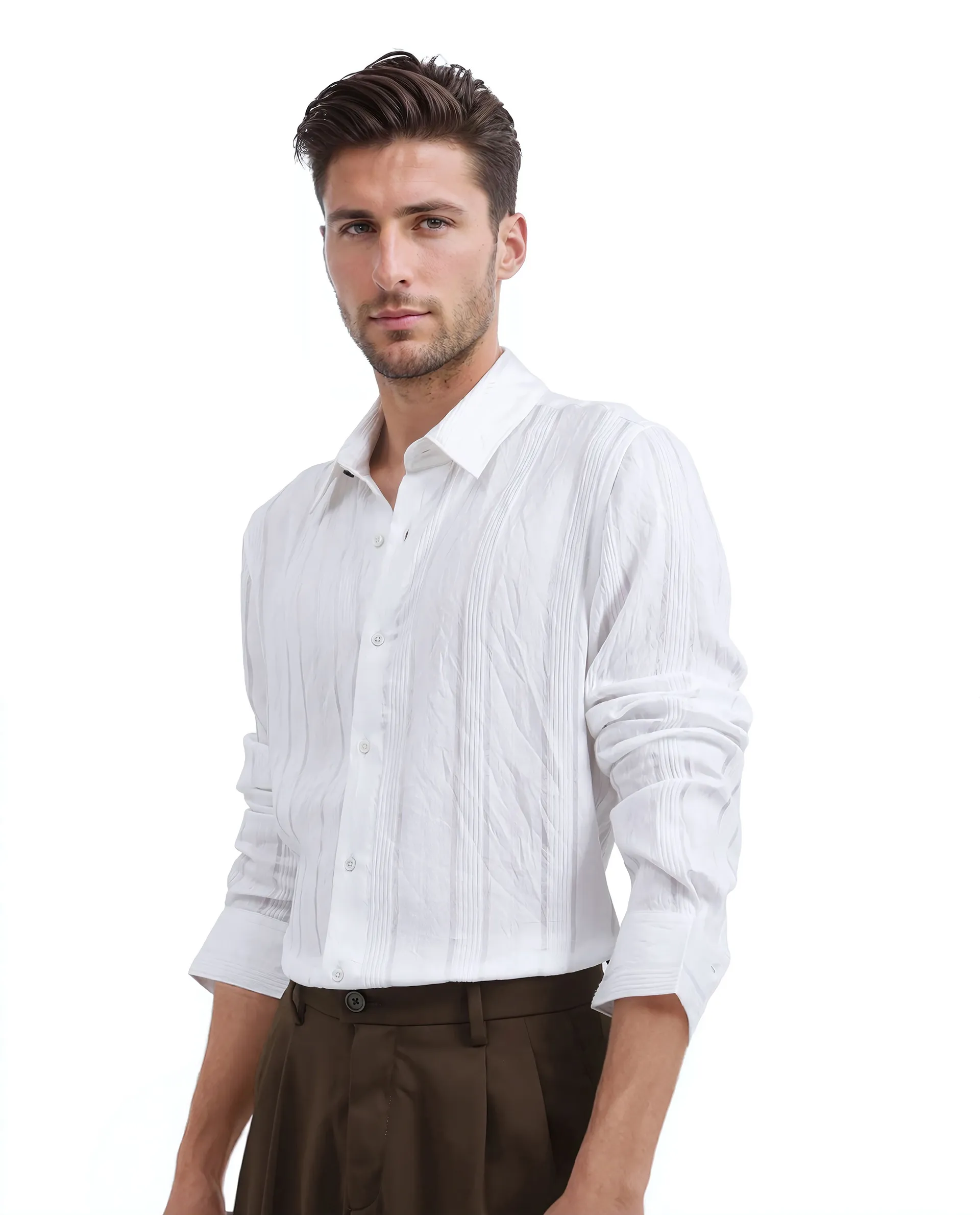 Rare Rabbit Men's Benon White Viscose Blend Striped Print Regular Fit Full Sleeve Collared Shirt - Image 5