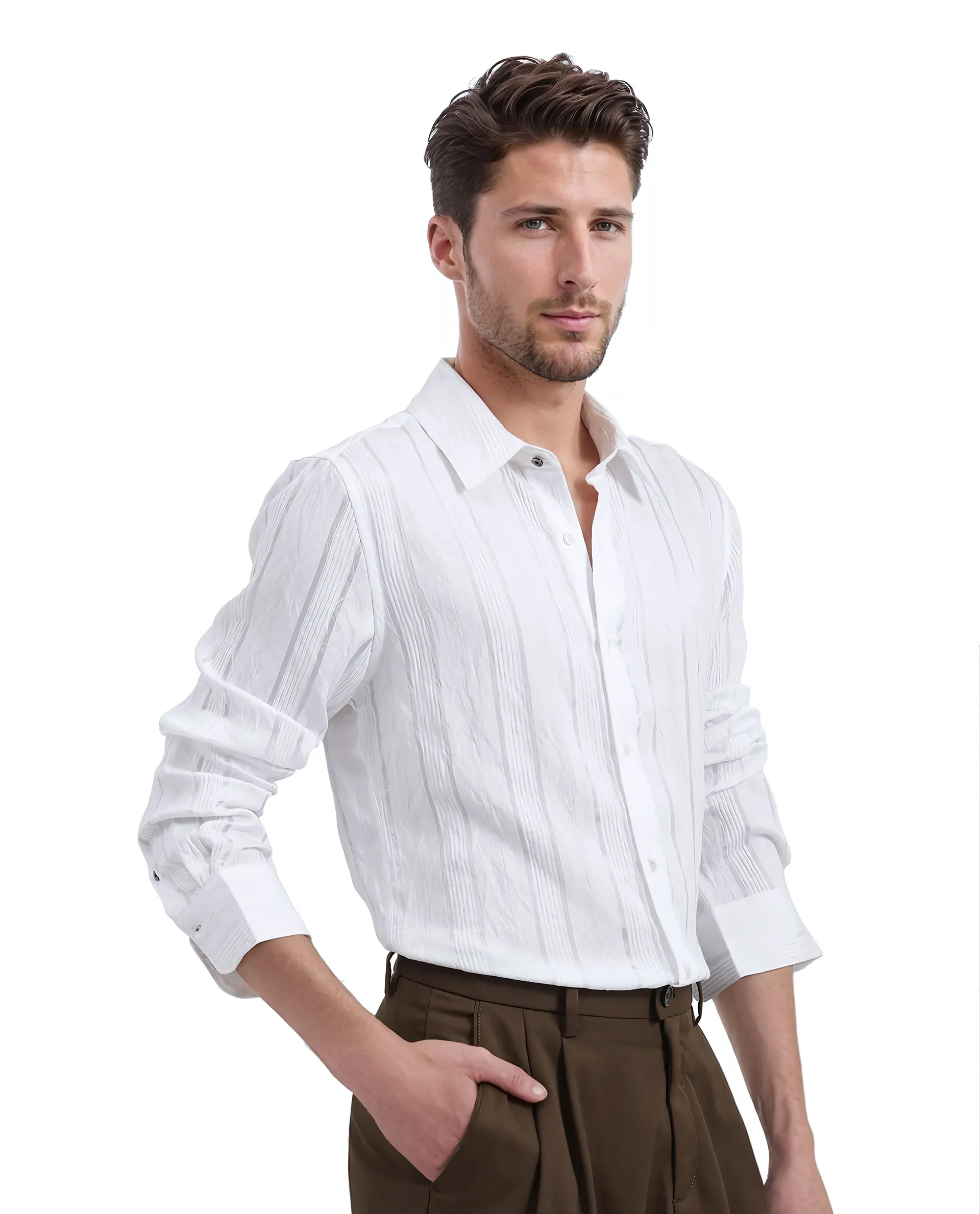 Rare Rabbit Men's Benon White Viscose Blend Striped Print Regular Fit Full Sleeve Collared Shirt - Image 6