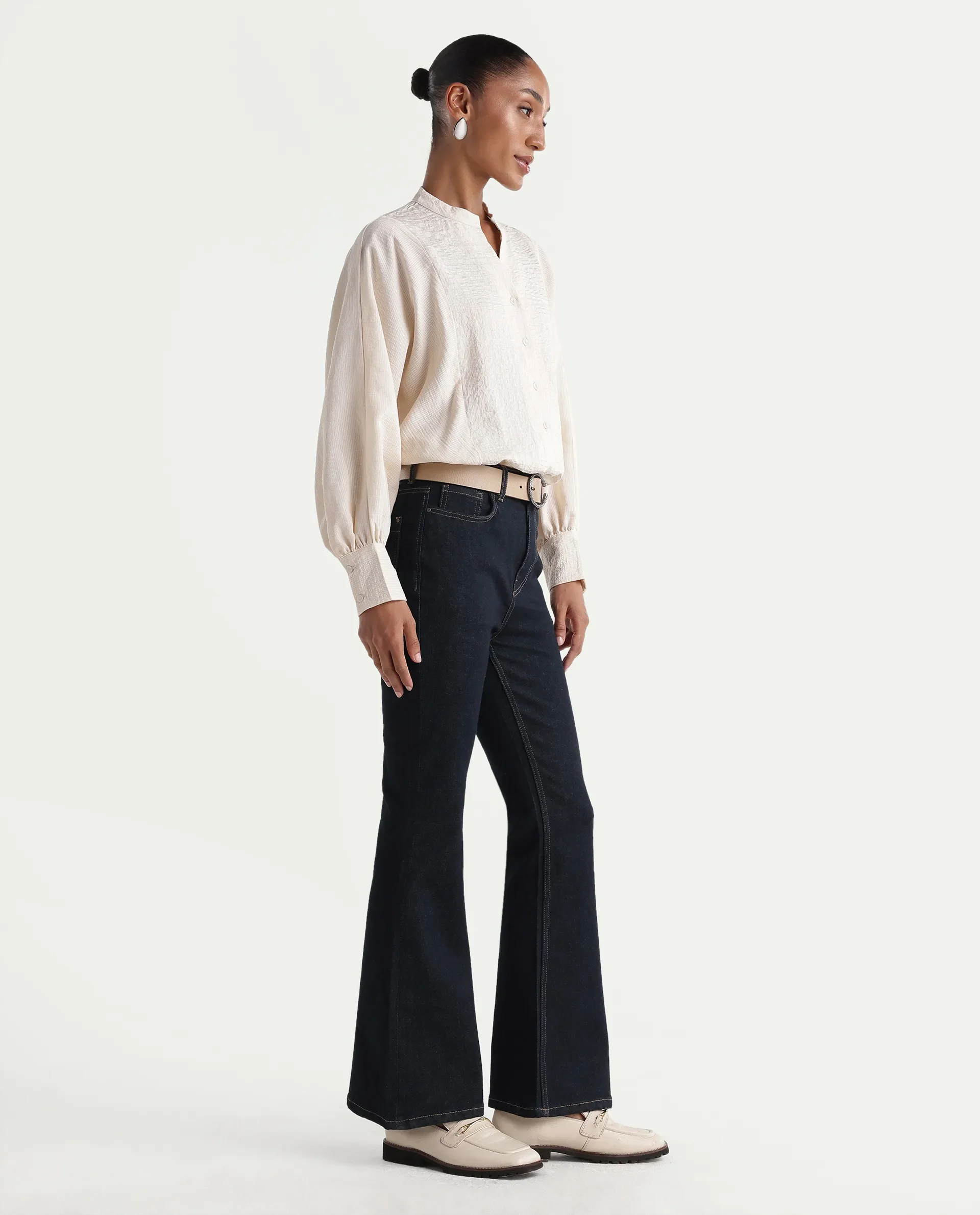 Rareism Women's Benon Dark Navy Cotton Blend Bootcut Plain Jeans - Image 6