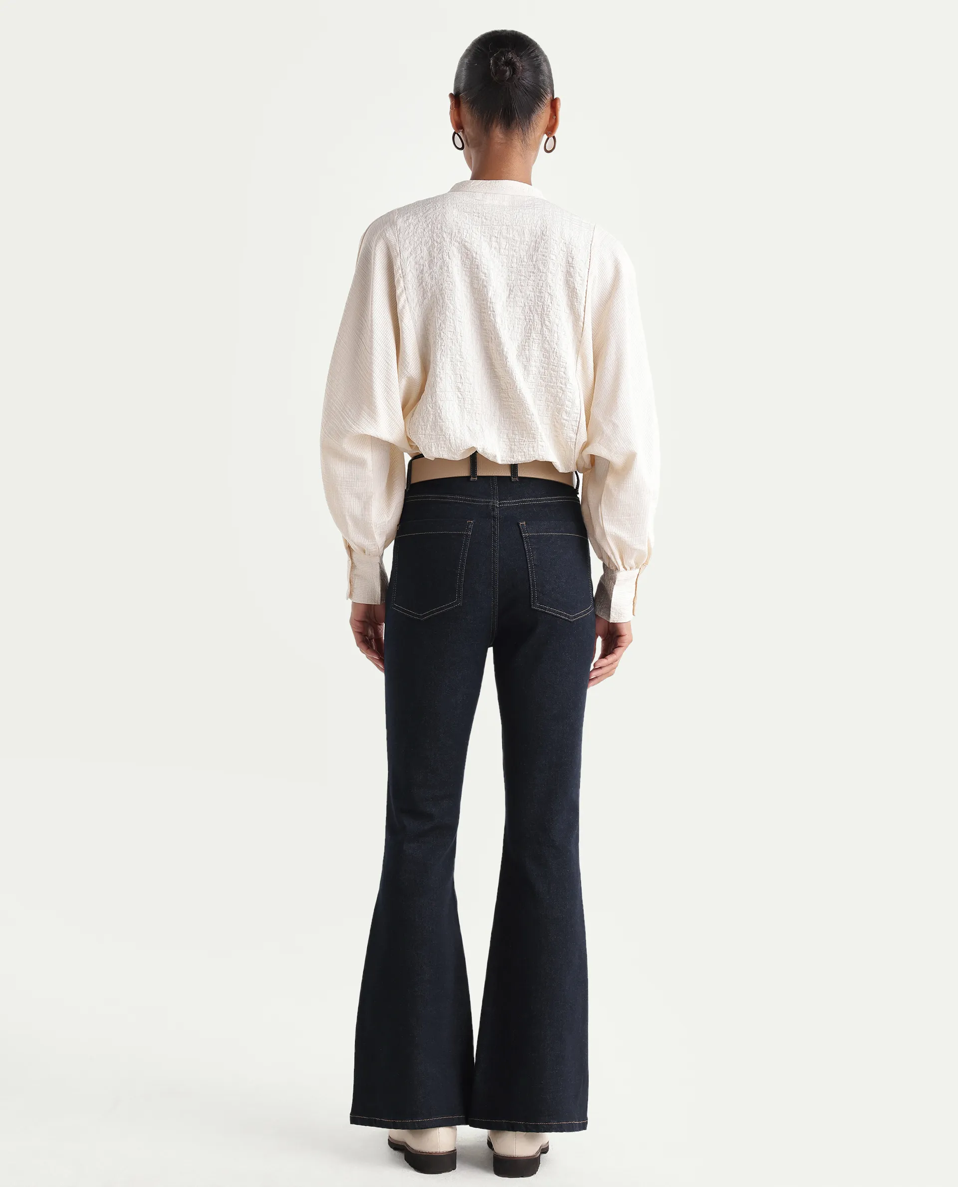 Rareism Women's Benon Dark Navy Cotton Blend Bootcut Plain Jeans - Image 7
