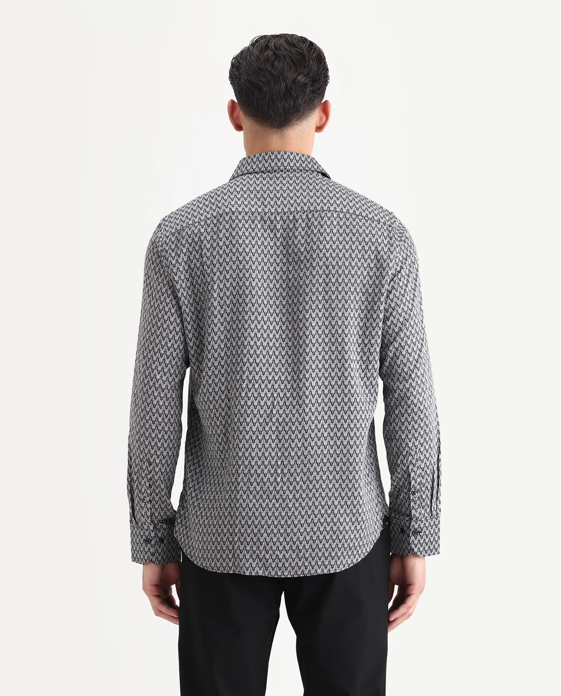Rare Rabbit Men's Benor Grey Satin Abstract Print Regular Fit Full Sleeve Collared Shirt - Image 7