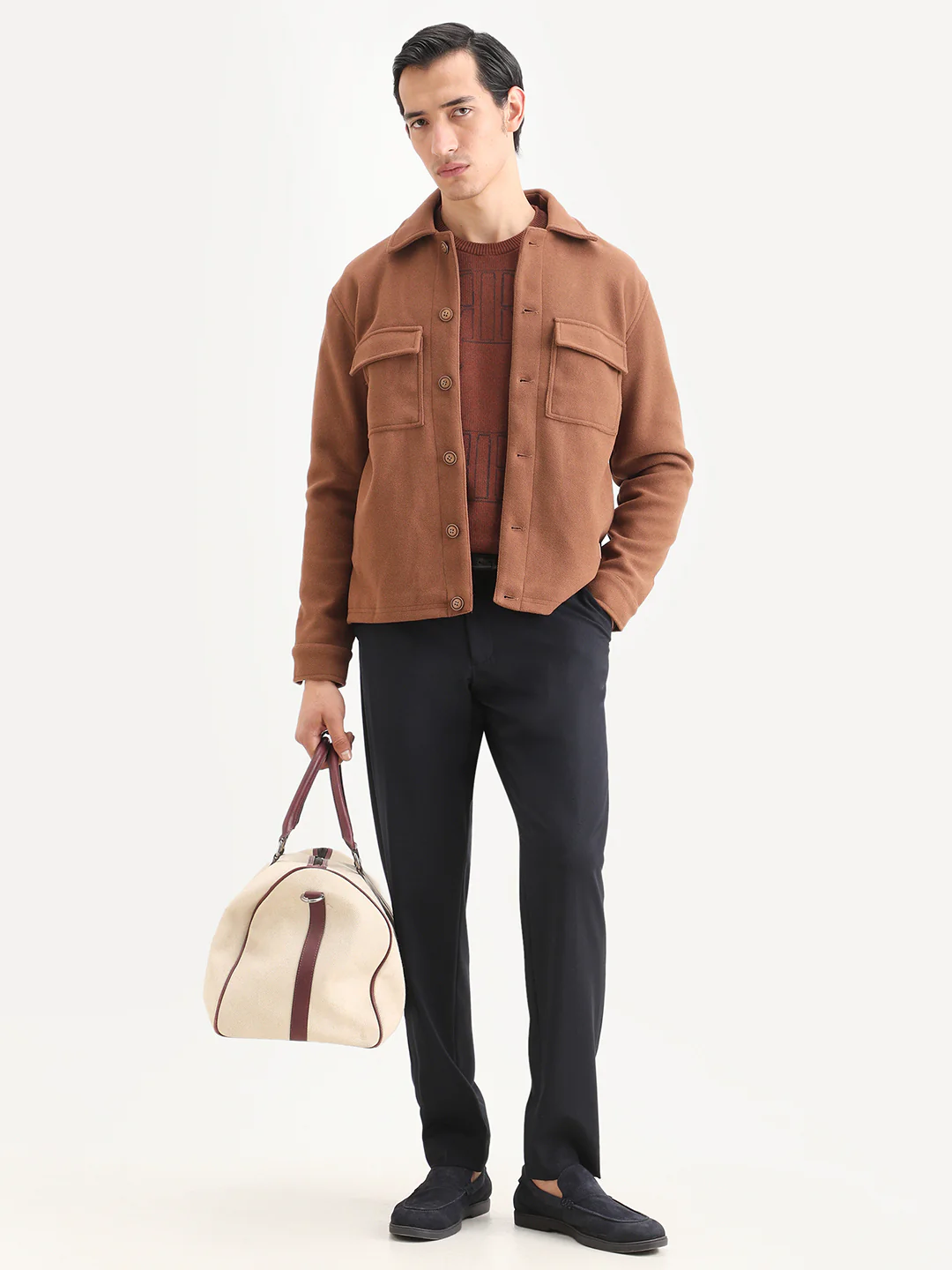 Rare Rabbit Men's Bensko Brown Polyester Fabric Spread Collar Regular Fit Plain Jacket - Image 2