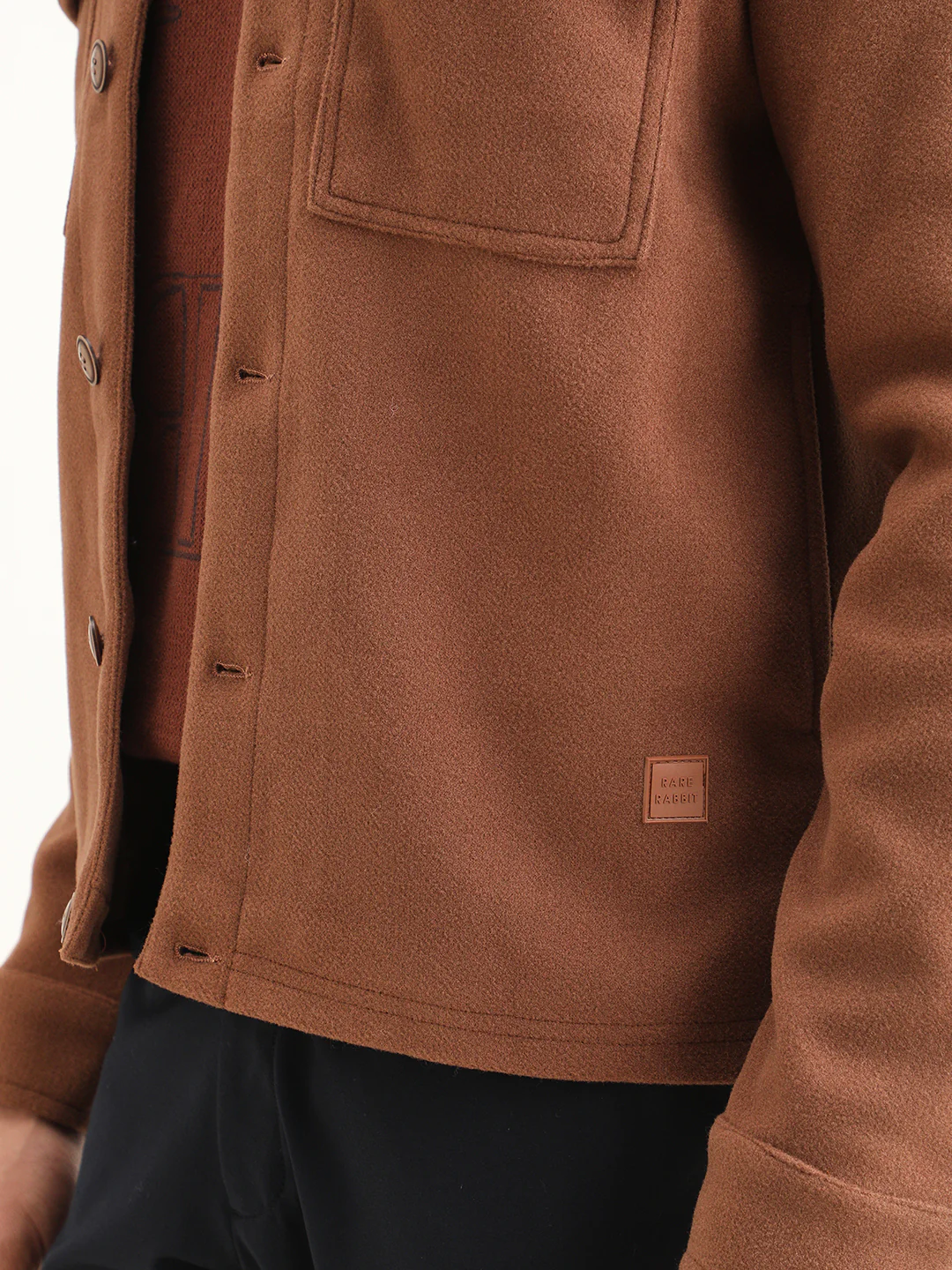 Rare Rabbit Men's Bensko Brown Polyester Fabric Spread Collar Regular Fit Plain Jacket - Image 4