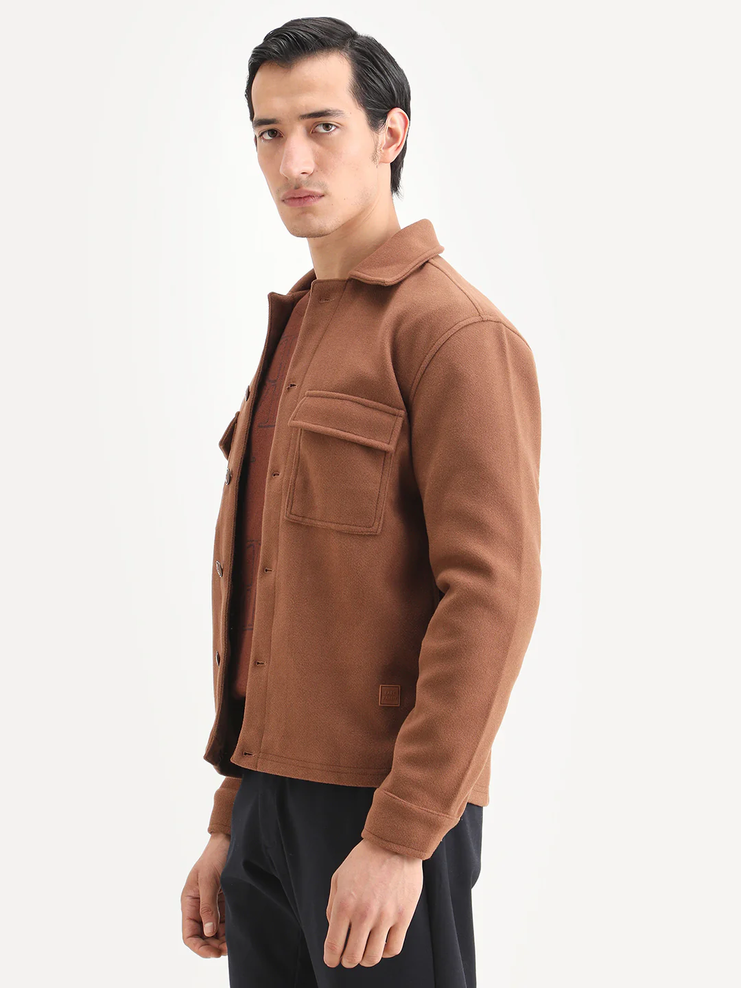 Rare Rabbit Men's Bensko Brown Polyester Fabric Spread Collar Regular Fit Plain Jacket - Image 7