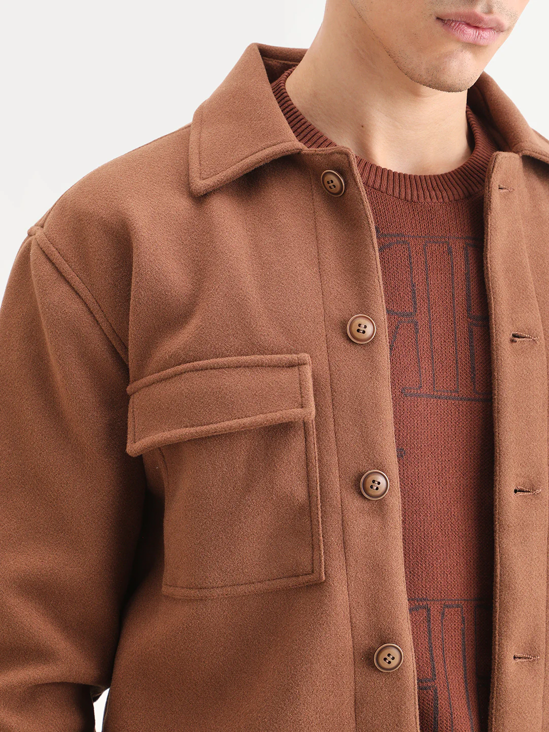 Rare Rabbit Men's Bensko Brown Polyester Fabric Spread Collar Regular Fit Plain Jacket - Image 8