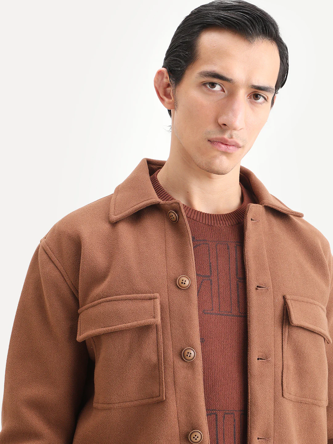 Rare Rabbit Men's Bensko Brown Polyester Fabric Spread Collar Regular Fit Plain Jacket - Image 9