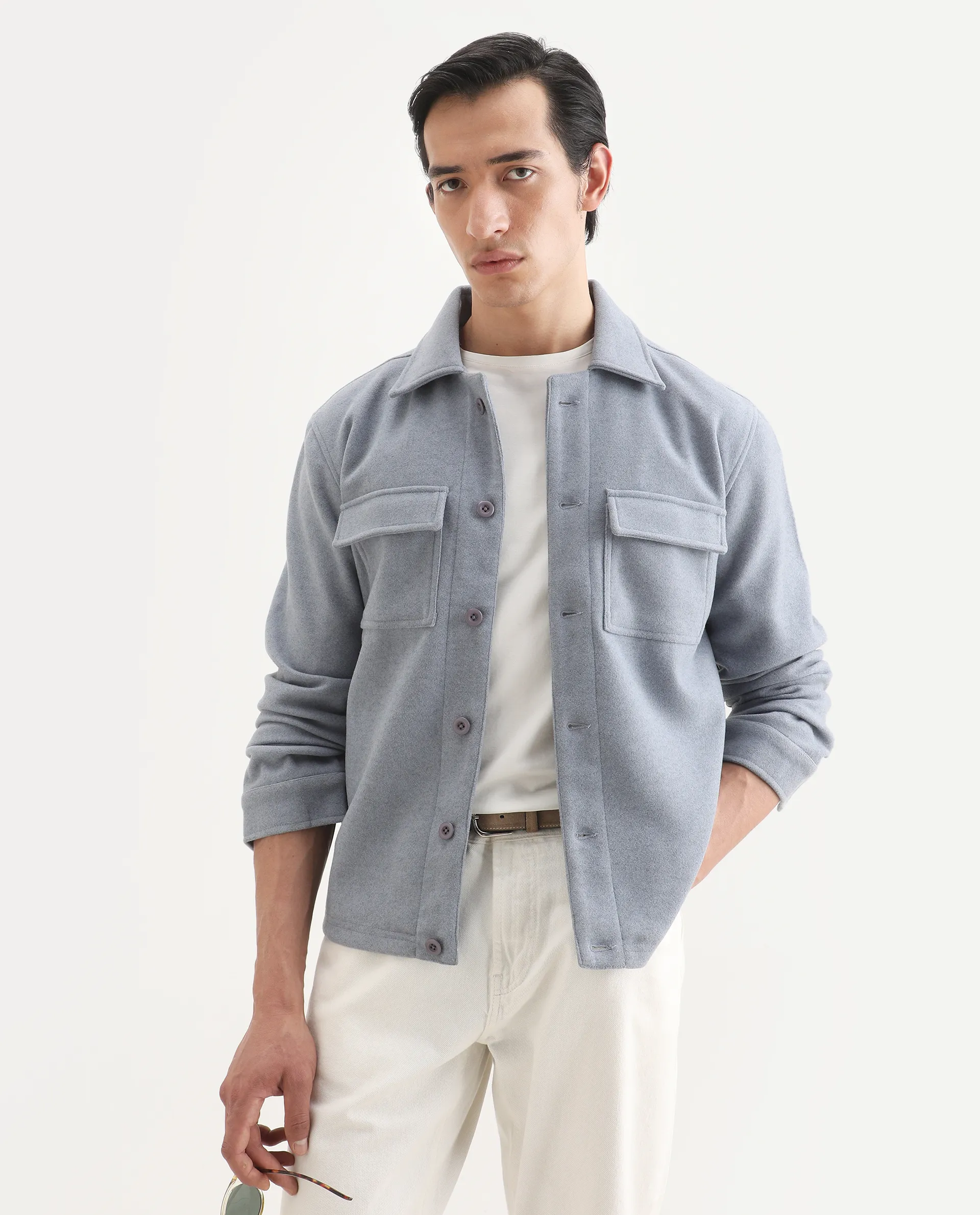 Rare Rabbit Men's Bensko Dusky Blue Polyester Fabric Spread Collar Regular Fit Plain Jacket - Image 3