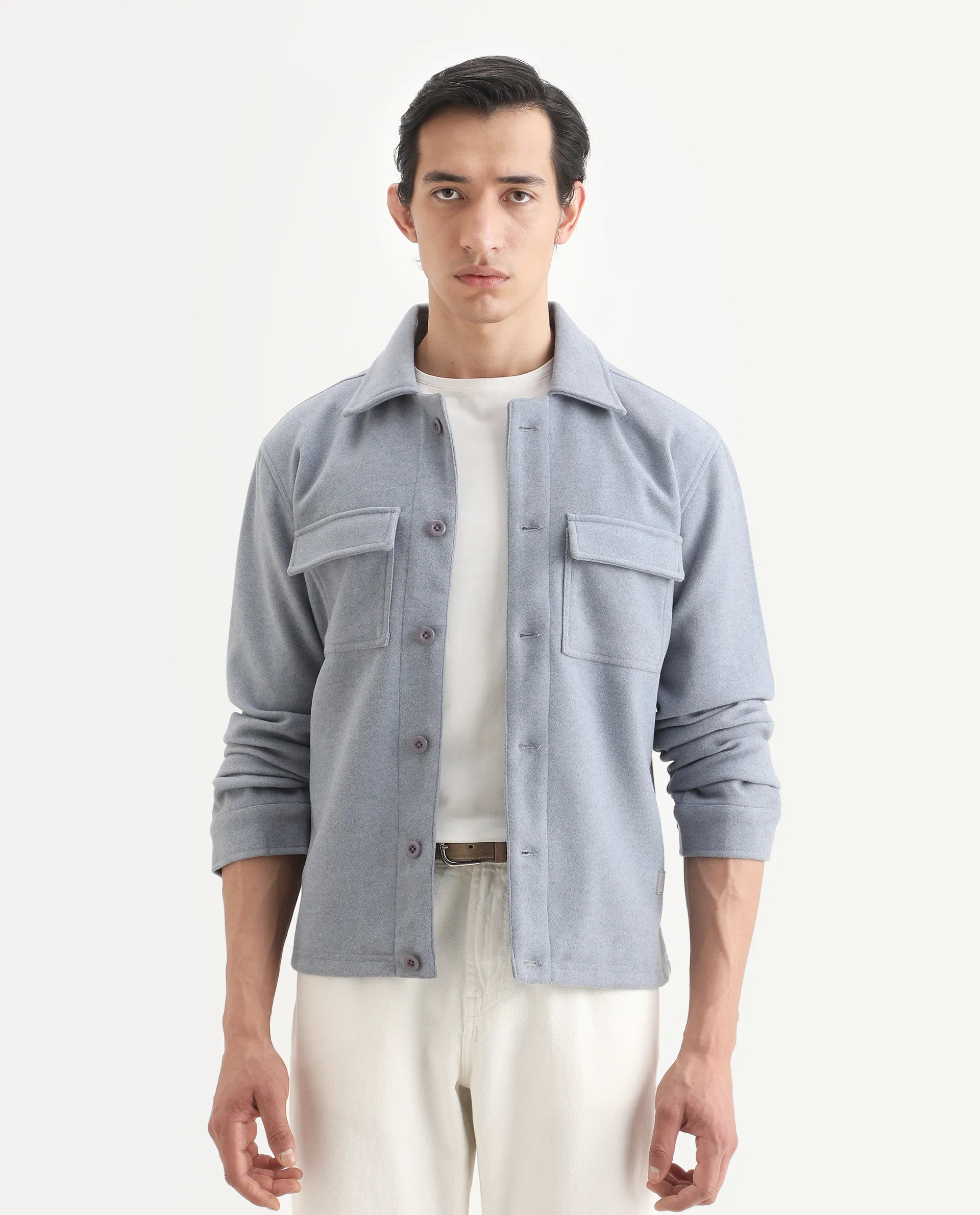 Rare Rabbit Men's Bensko Dusky Blue Polyester Fabric Spread Collar Regular Fit Plain Jacket - Image 4