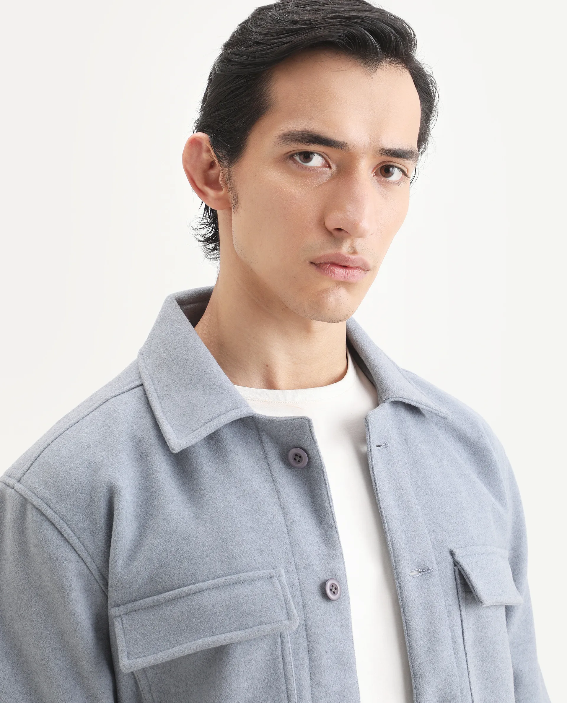 Rare Rabbit Men's Bensko Dusky Blue Polyester Fabric Spread Collar Regular Fit Plain Jacket - Image 5