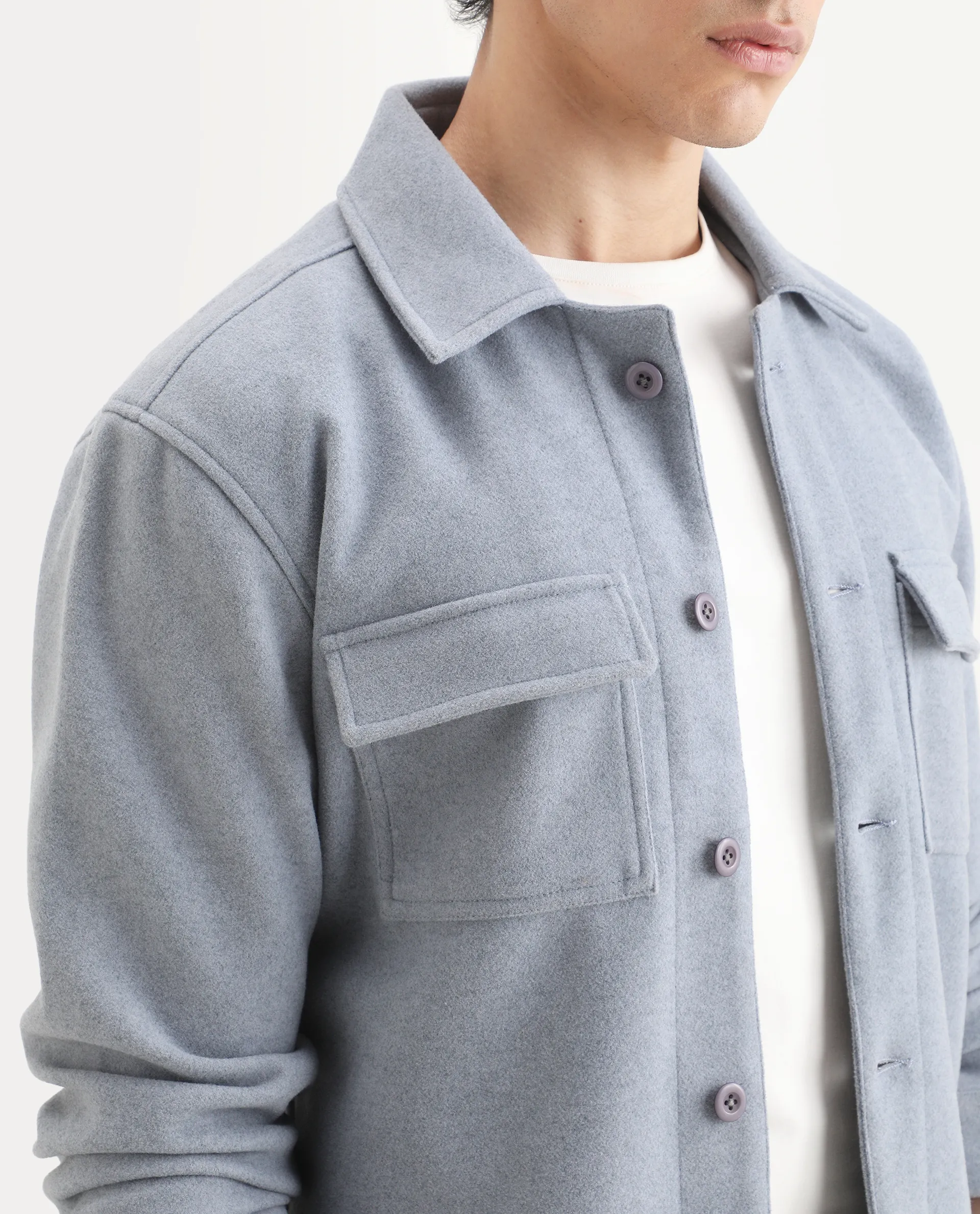 Rare Rabbit Men's Bensko Dusky Blue Polyester Fabric Spread Collar Regular Fit Plain Jacket - Image 6
