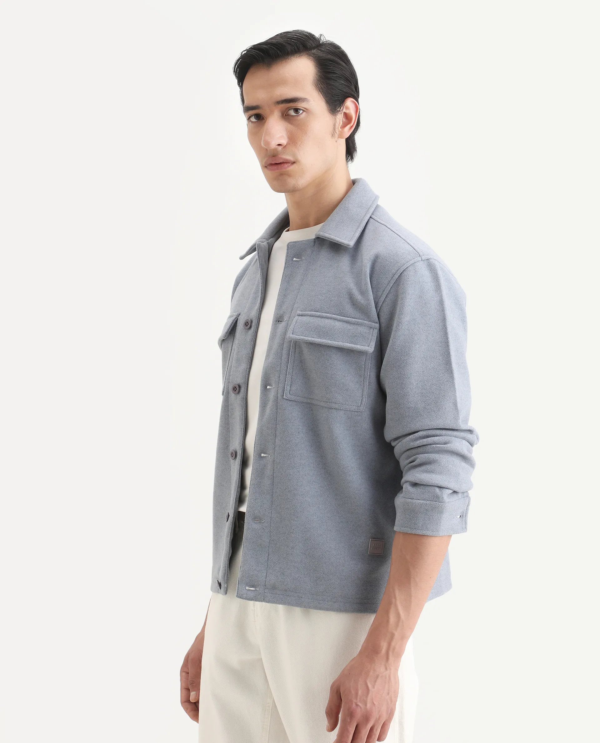 Rare Rabbit Men's Bensko Dusky Blue Polyester Fabric Spread Collar Regular Fit Plain Jacket - Image 7