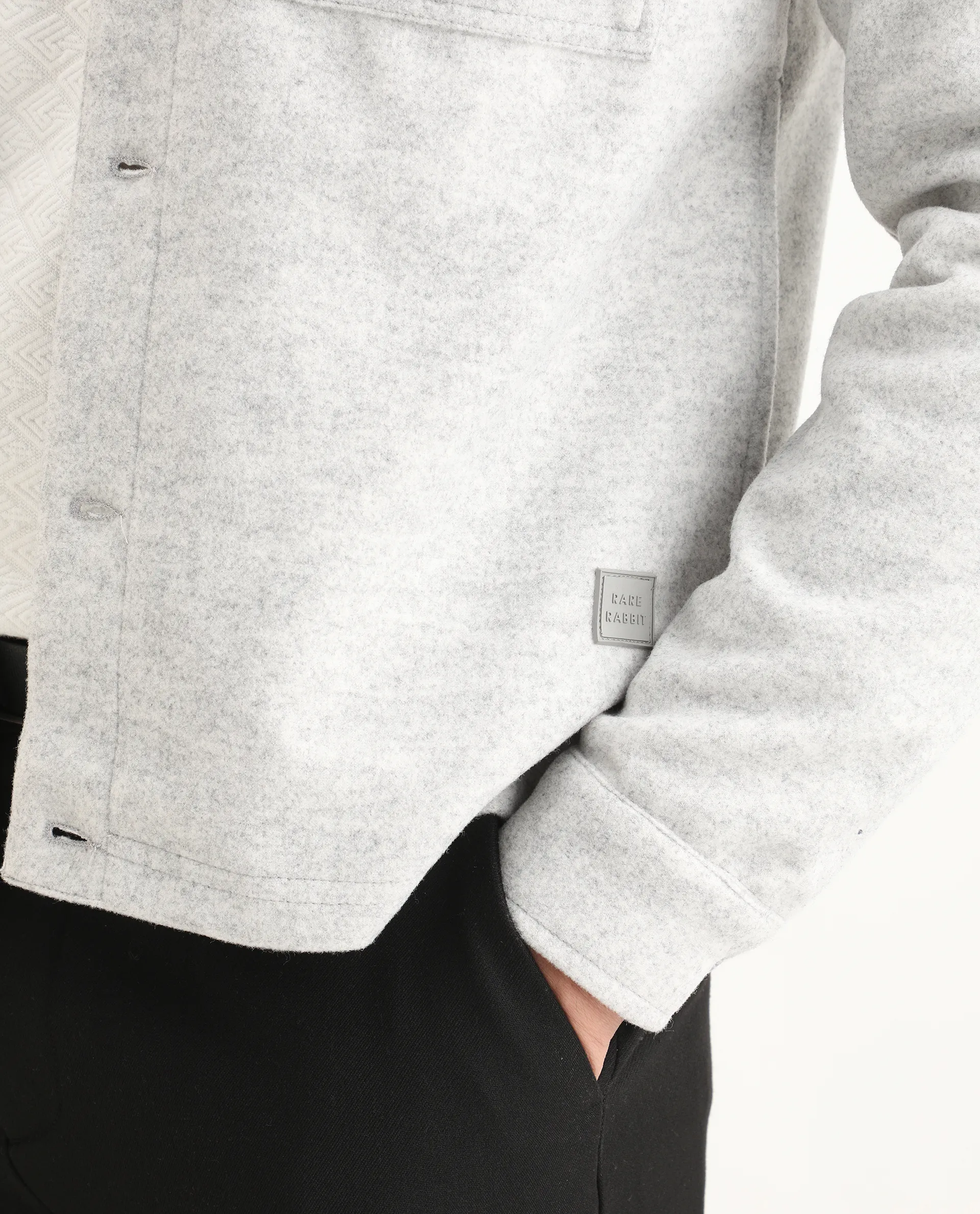 Rare Rabbit Men's Bensko Light Grey Polyester Fabric Spread Collar Regular Fit Plain Jacket - Image 7