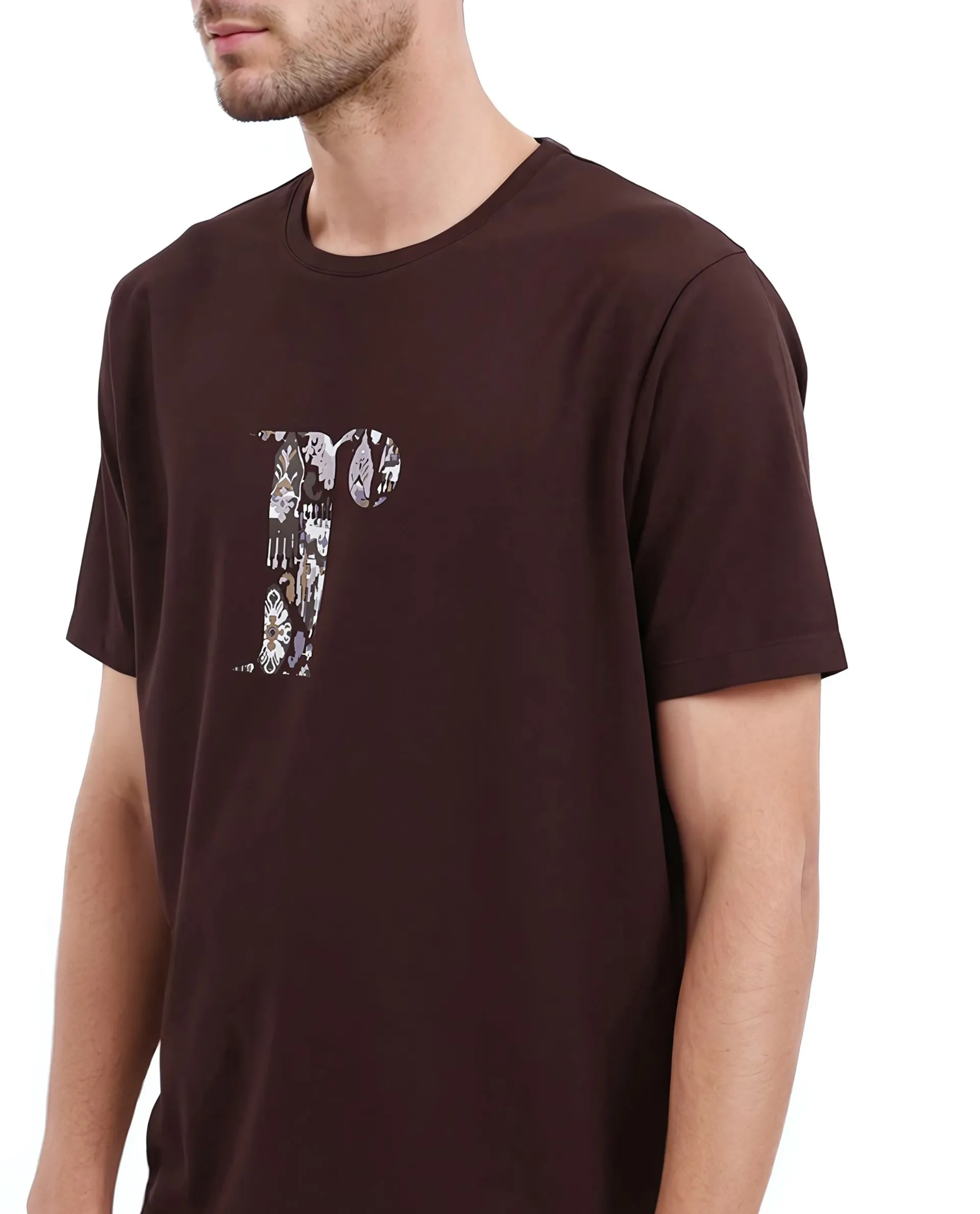 Rare Rabbit Men's Bent Dark Brown Cotton Blend Graphic Print Regular Fit Half Sleeve Crew Neck T-Shirt - Image 3