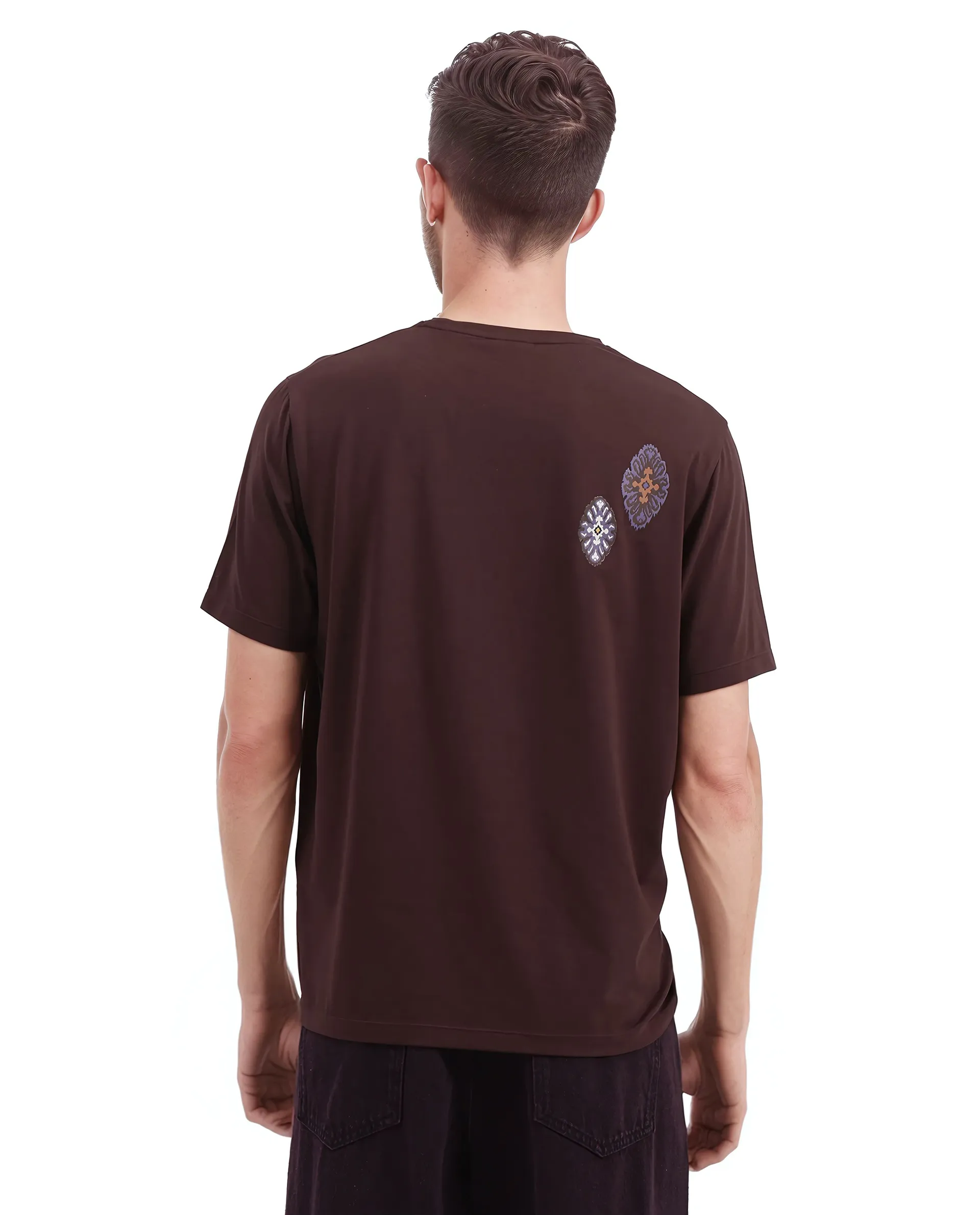Rare Rabbit Men's Bent Dark Brown Cotton Blend Graphic Print Regular Fit Half Sleeve Crew Neck T-Shirt - Image 4