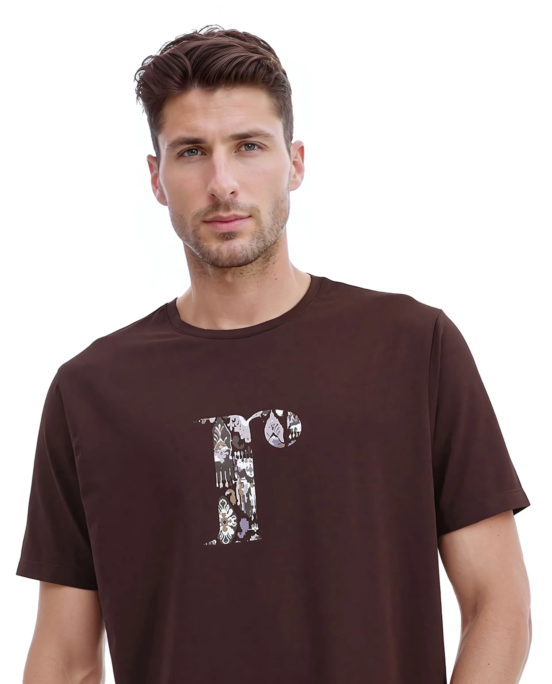 Rare Rabbit Men's Bent Dark Brown Cotton Blend Graphic Print Regular Fit Half Sleeve Crew Neck T-Shirt - Image 5