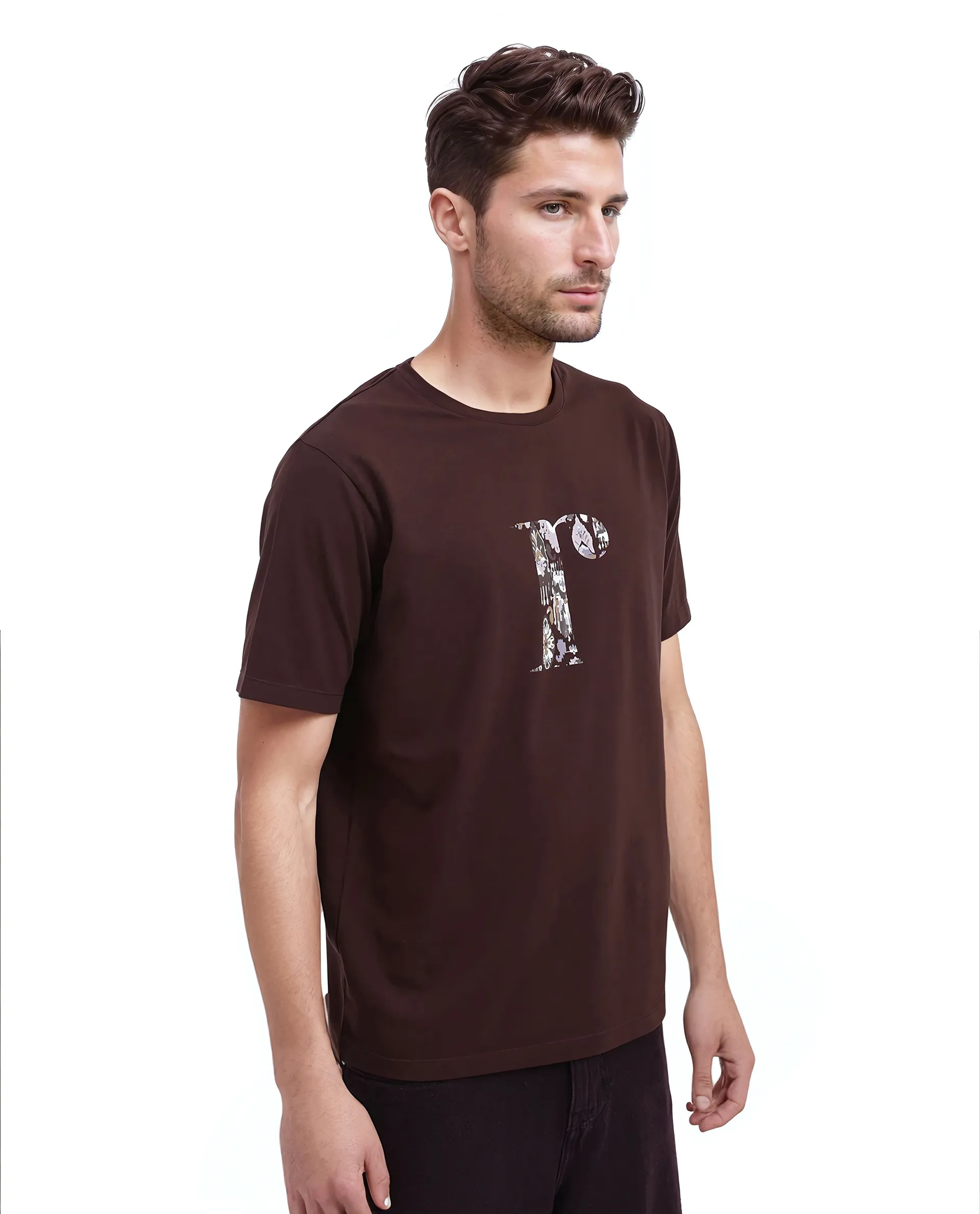Rare Rabbit Men's Bent Dark Brown Cotton Blend Graphic Print Regular Fit Half Sleeve Crew Neck T-Shirt - Image 7