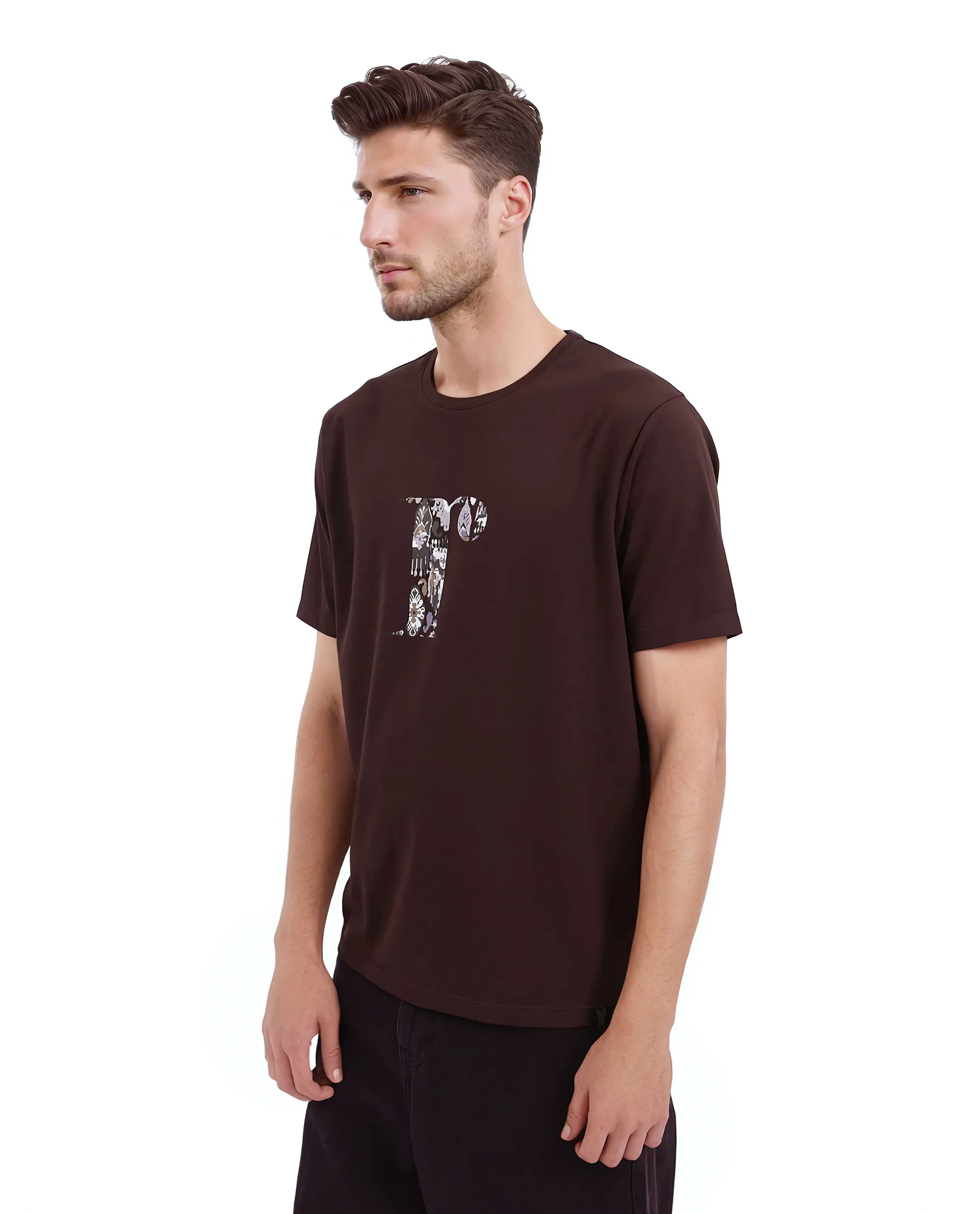 Rare Rabbit Men's Bent Dark Brown Cotton Blend Graphic Print Regular Fit Half Sleeve Crew Neck T-Shirt - Image 8