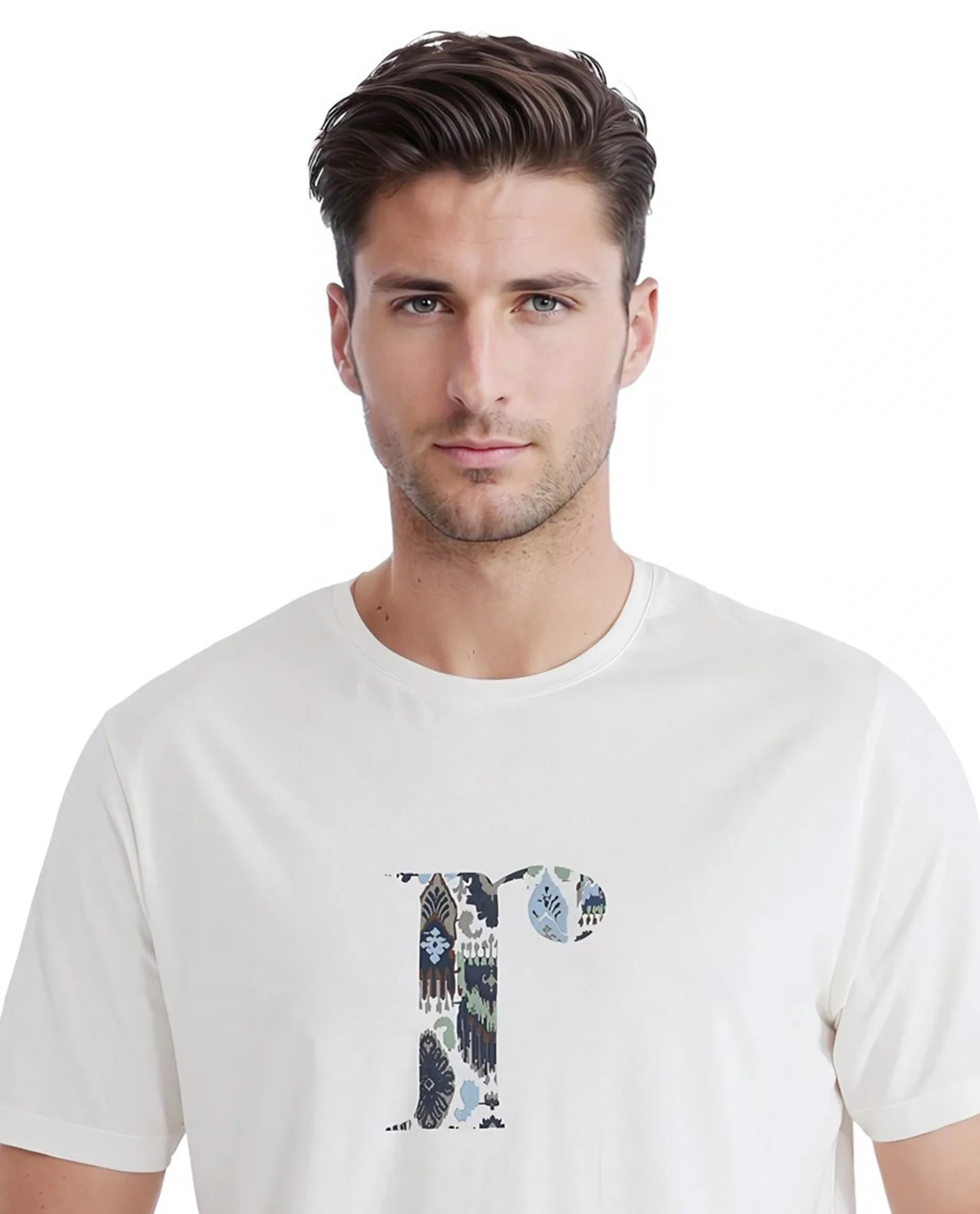 Rare Rabbit Men's Bent Off White Cotton Blend Graphic Print Regular Fit Half Sleeve Crew Neck T-Shirt - Image 2
