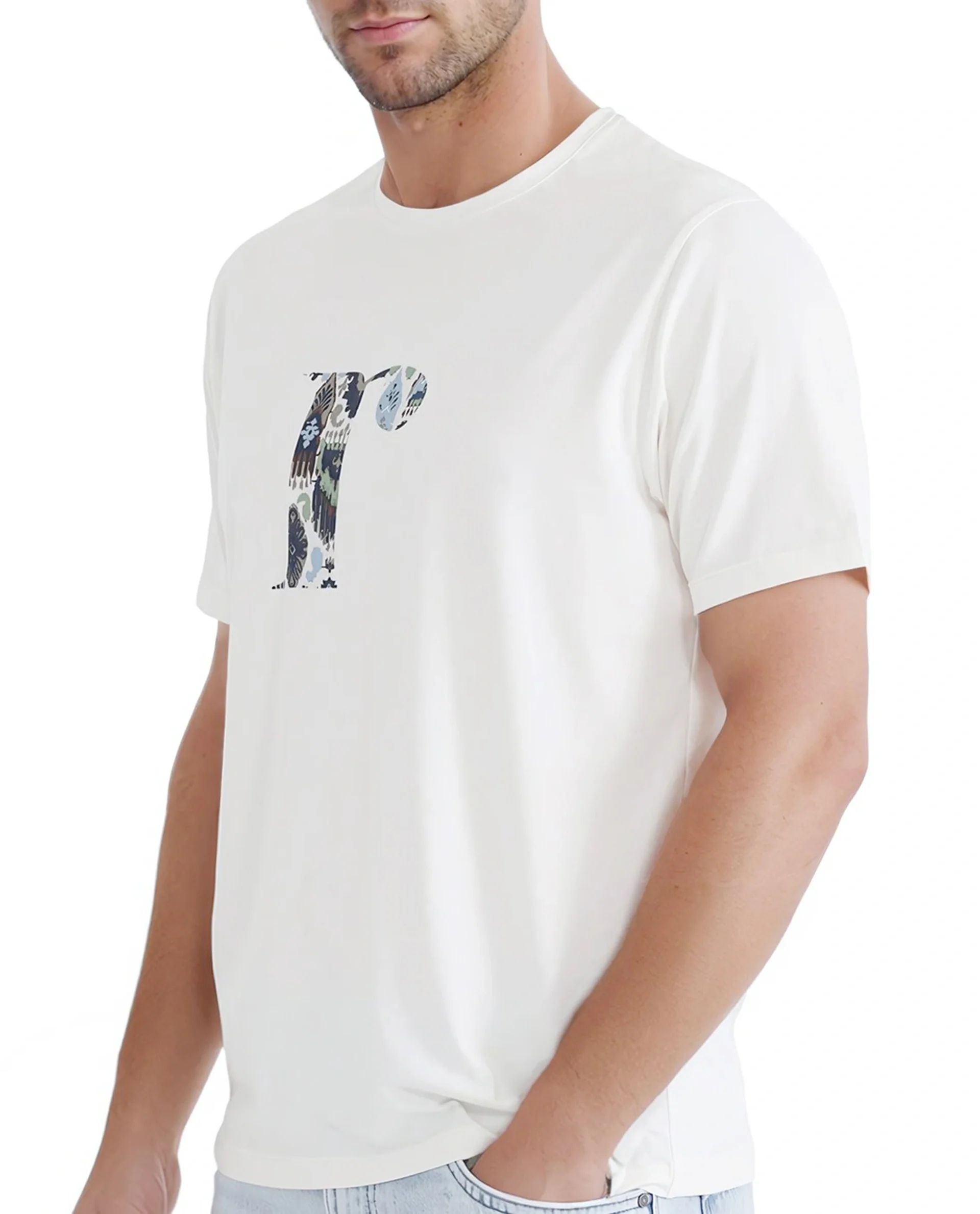 Rare Rabbit Men's Bent Off White Cotton Blend Graphic Print Regular Fit Half Sleeve Crew Neck T-Shirt - Image 3