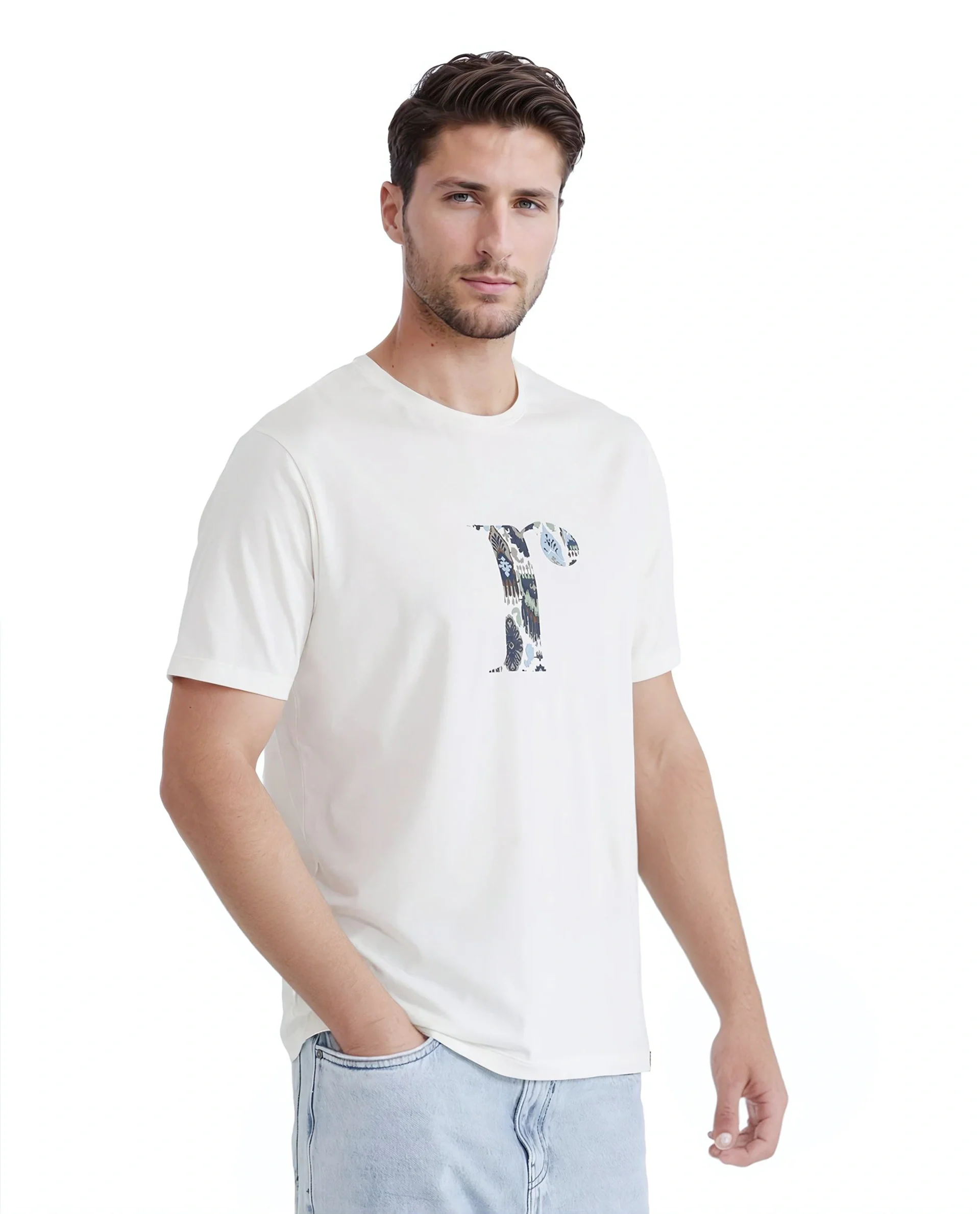 Rare Rabbit Men's Bent Off White Cotton Blend Graphic Print Regular Fit Half Sleeve Crew Neck T-Shirt - Image 5
