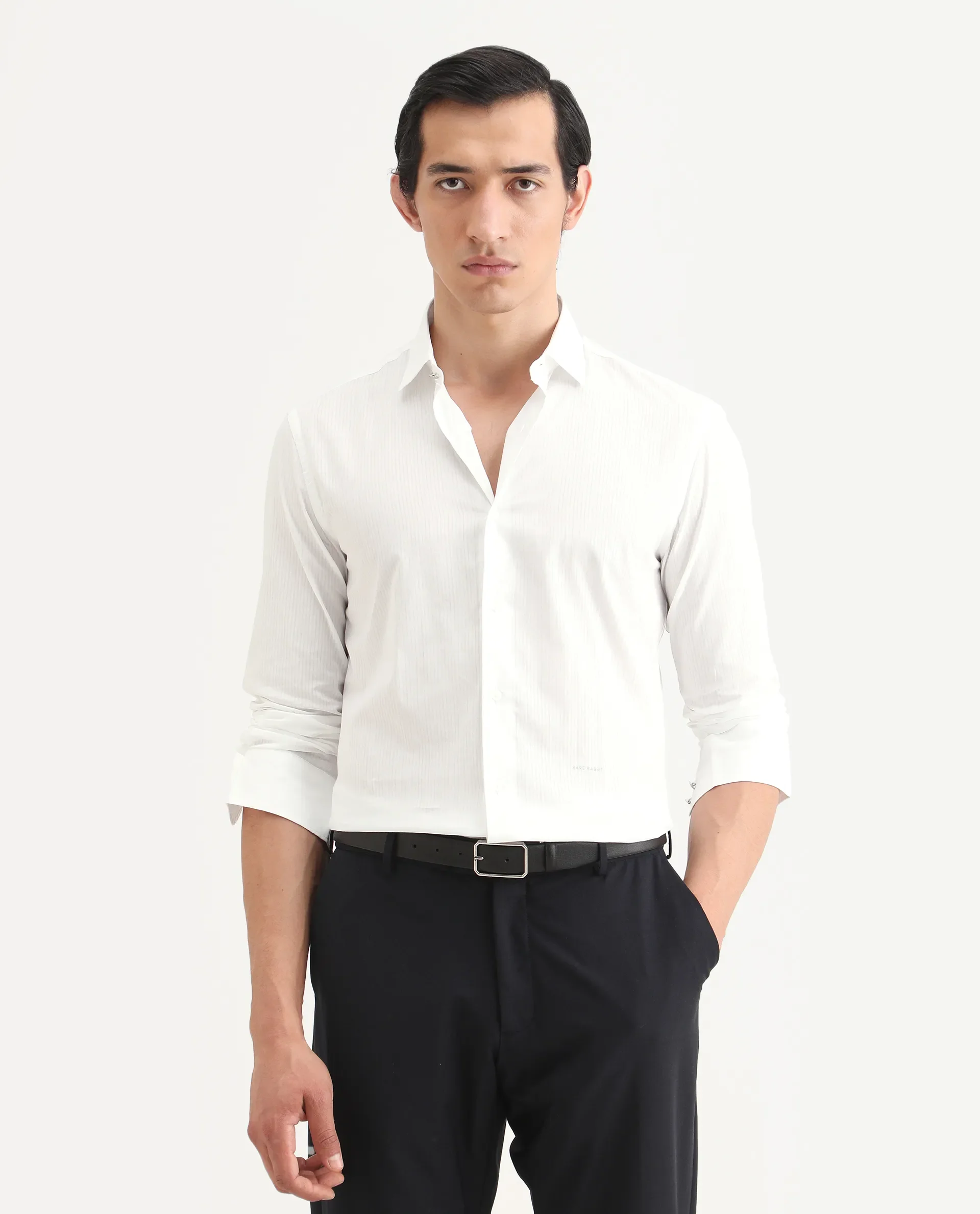 Rare Rabbit Men's Benzin White Cotton Striped Print Regular Fit Full Sleeve Collared Shirt - Image 3