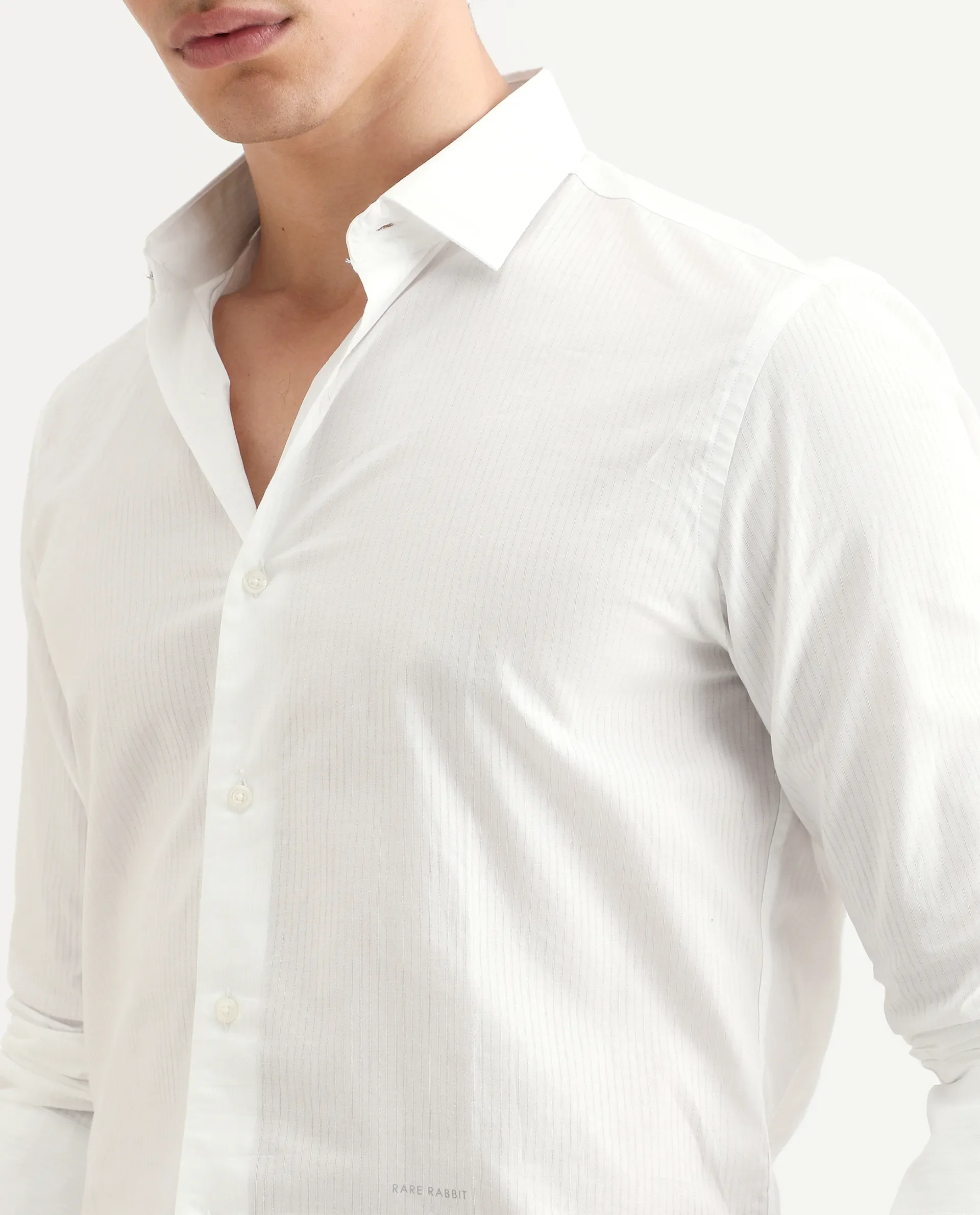 Rare Rabbit Men's Benzin White Cotton Striped Print Regular Fit Full Sleeve Collared Shirt - Image 4
