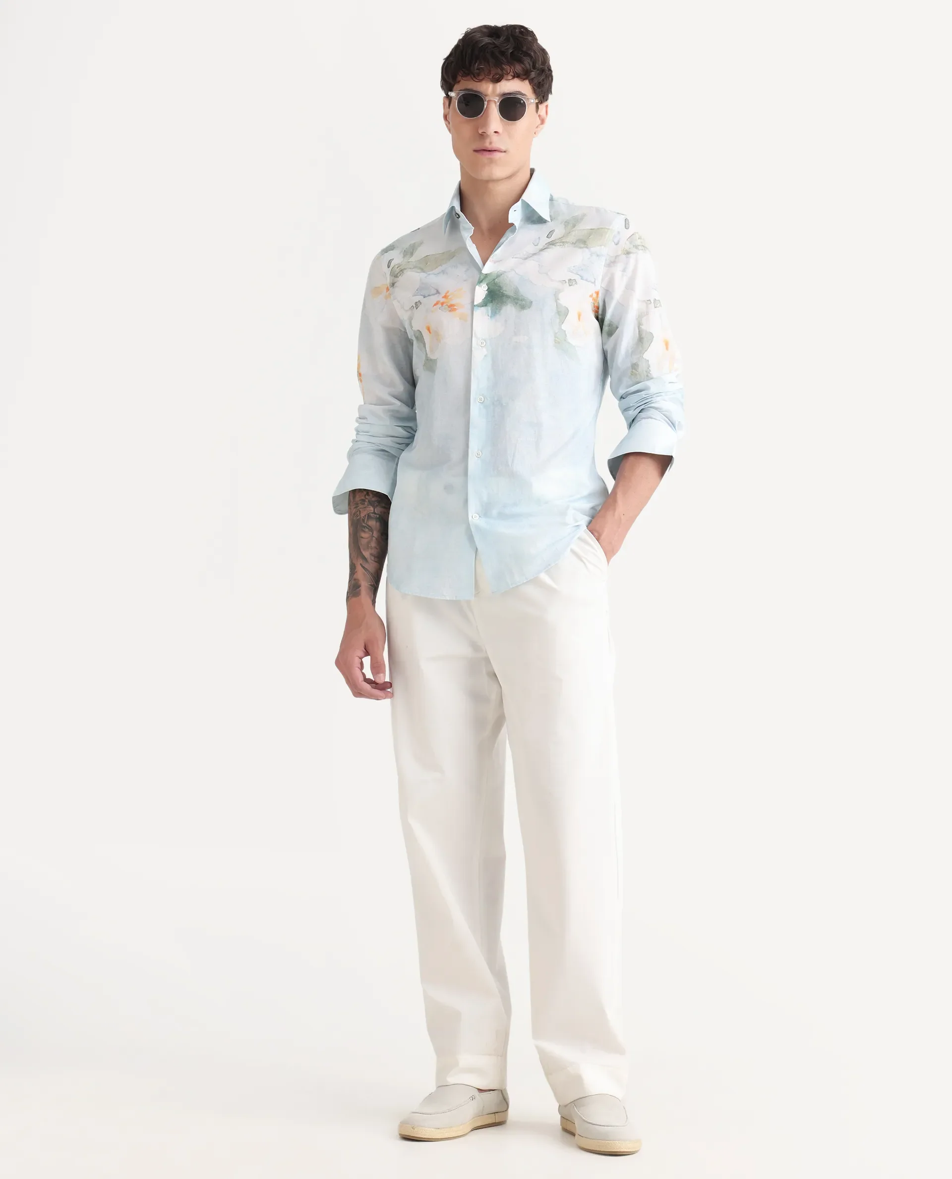 Rare Rabbit Men's Bepa-25 Light Blue Cotton Blend Floral Print Regular Fit Full Sleeve Collared Shirt - Image 2