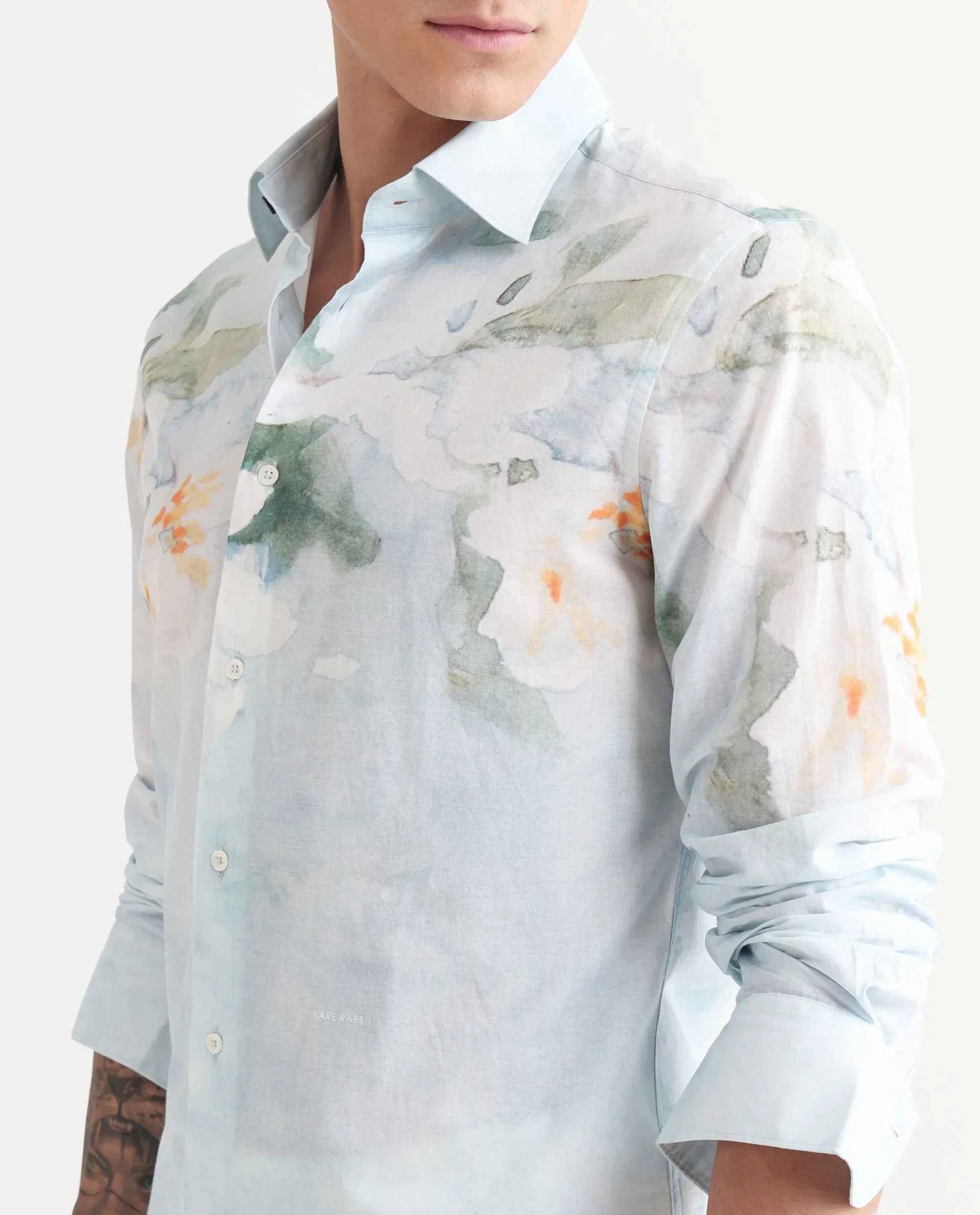 Rare Rabbit Men's Bepa-25 Light Blue Cotton Blend Floral Print Regular Fit Full Sleeve Collared Shirt - Image 3