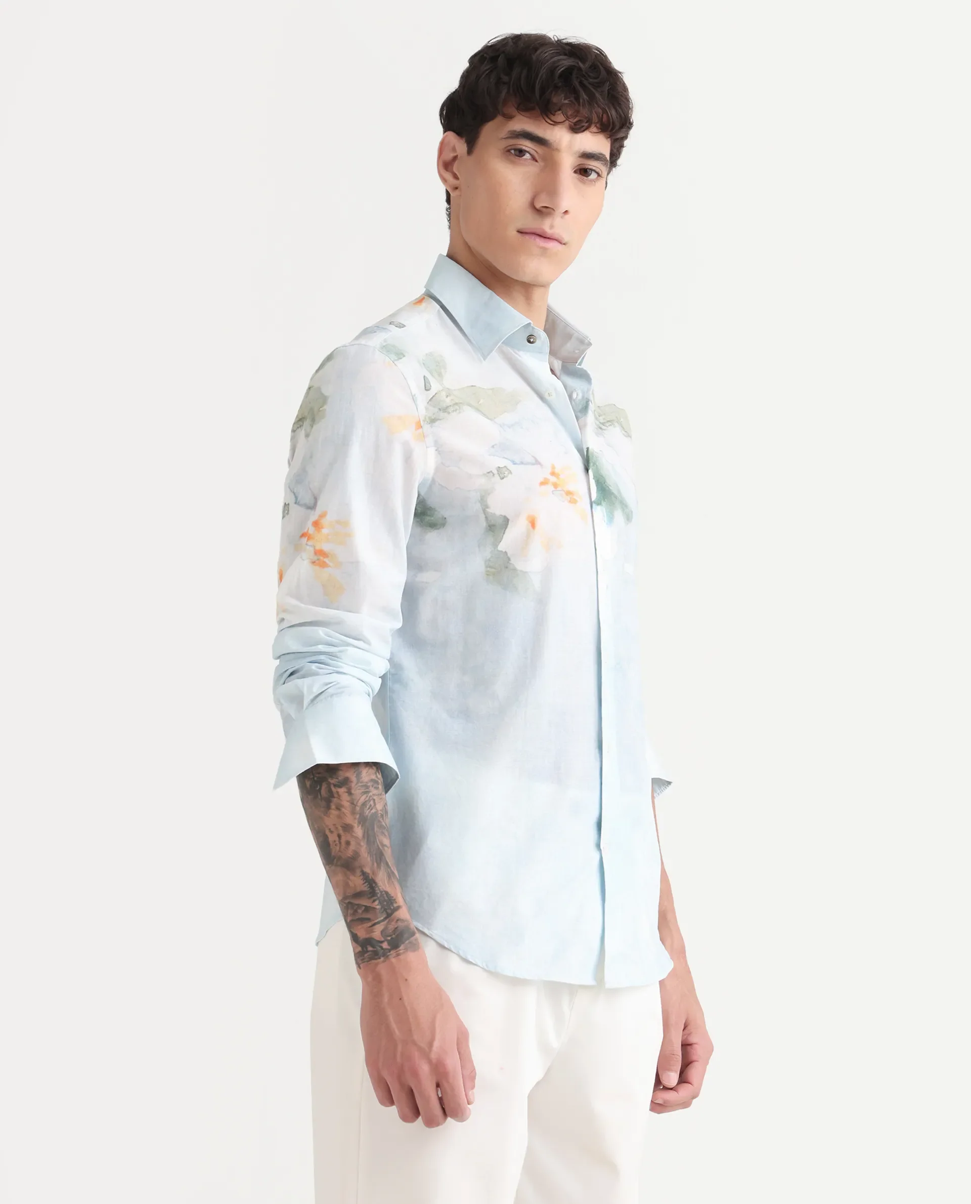 Rare Rabbit Men's Bepa-25 Light Blue Cotton Blend Floral Print Regular Fit Full Sleeve Collared Shirt - Image 5