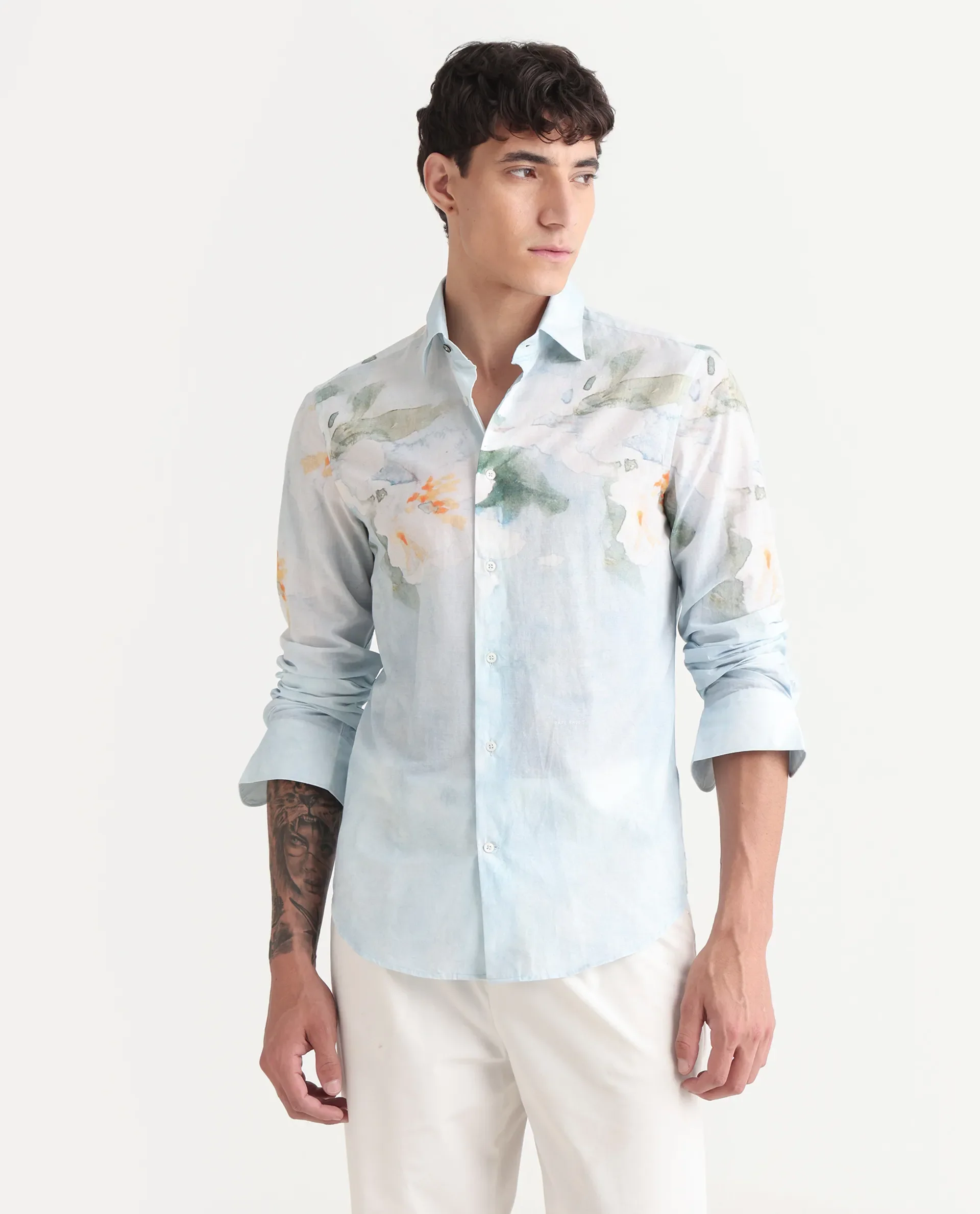Rare Rabbit Men's Bepa-25 Light Blue Cotton Blend Floral Print Regular Fit Full Sleeve Collared Shirt - Image 6