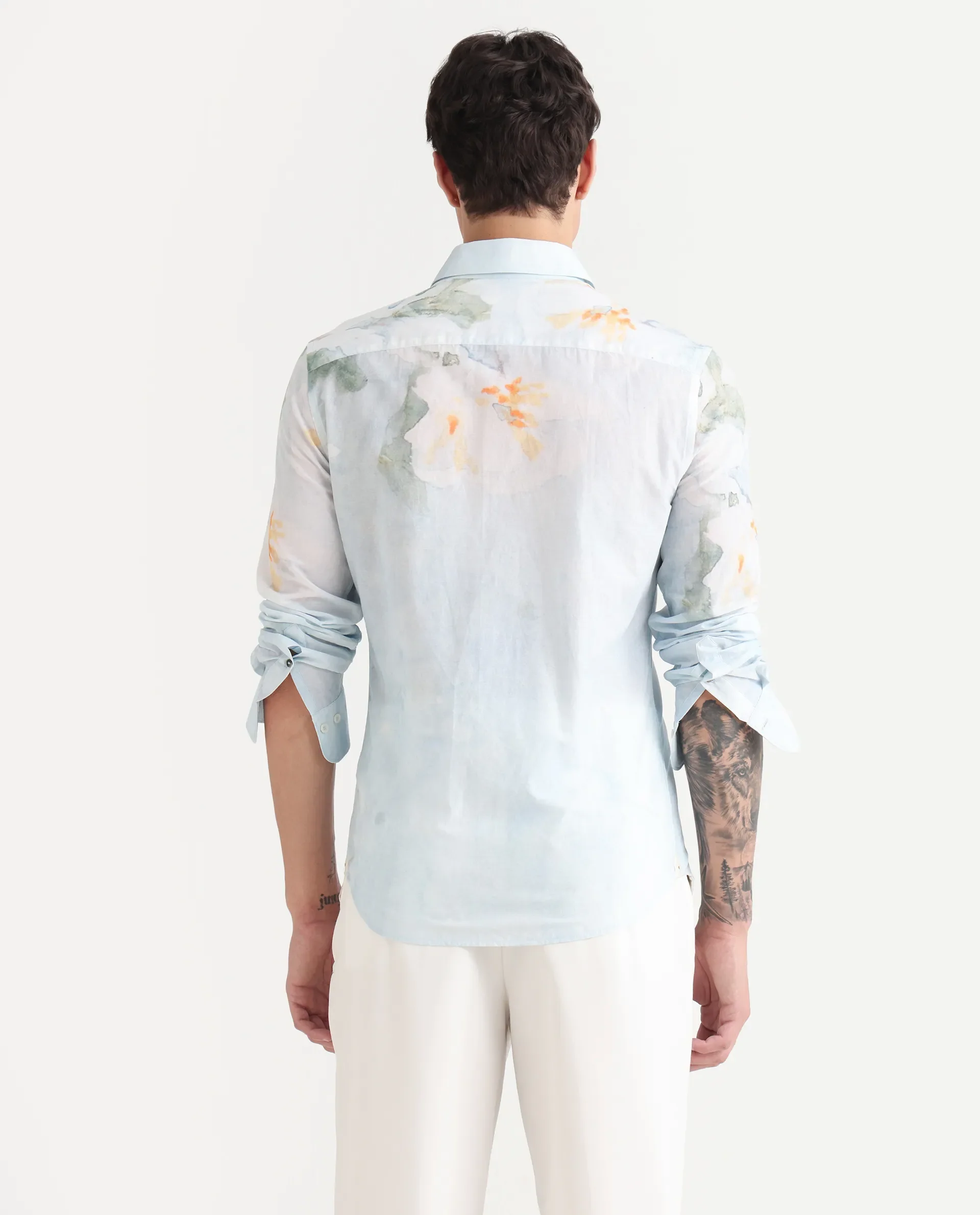 Rare Rabbit Men's Bepa-25 Light Blue Cotton Blend Floral Print Regular Fit Full Sleeve Collared Shirt - Image 7