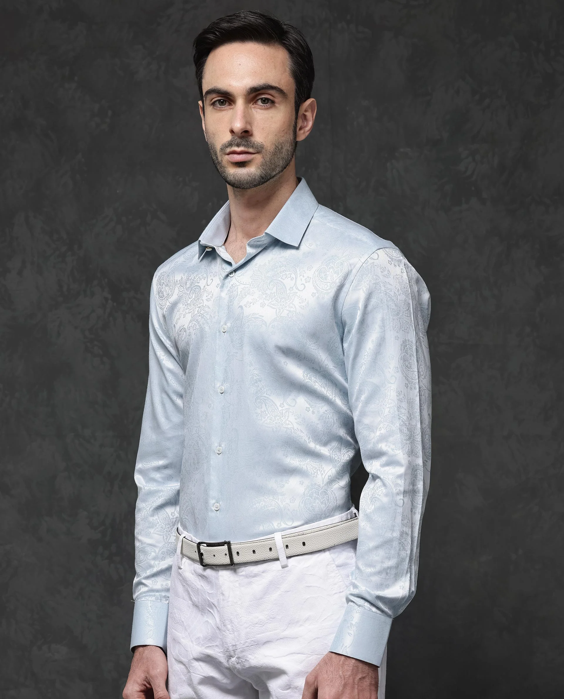 Rare Rabbit Men's Beran Pastel Blue Cotton Paisley Print Regular Fit Full Sleeve Collared Shirt - Image 3