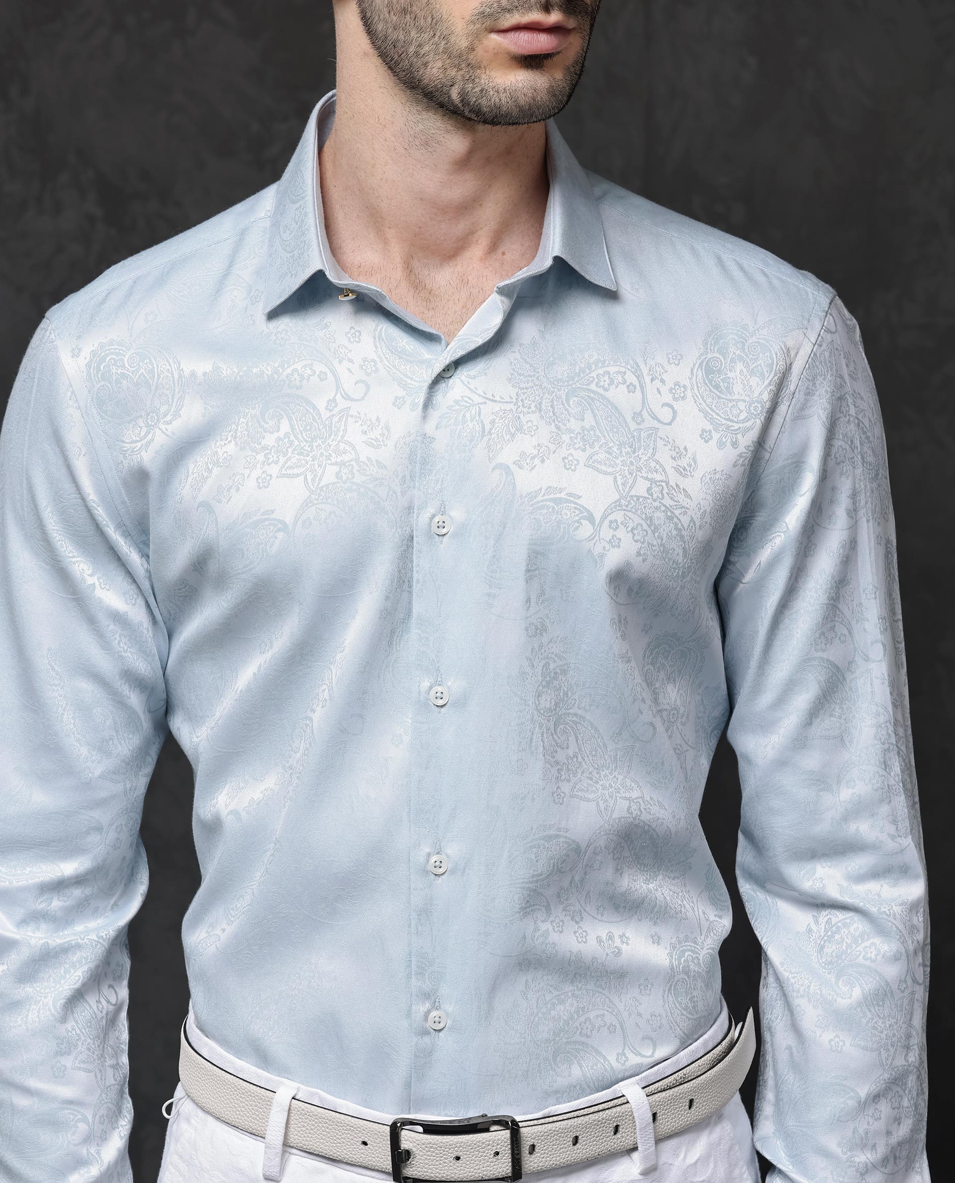 Rare Rabbit Men's Beran Pastel Blue Cotton Paisley Print Regular Fit Full Sleeve Collared Shirt - Image 5