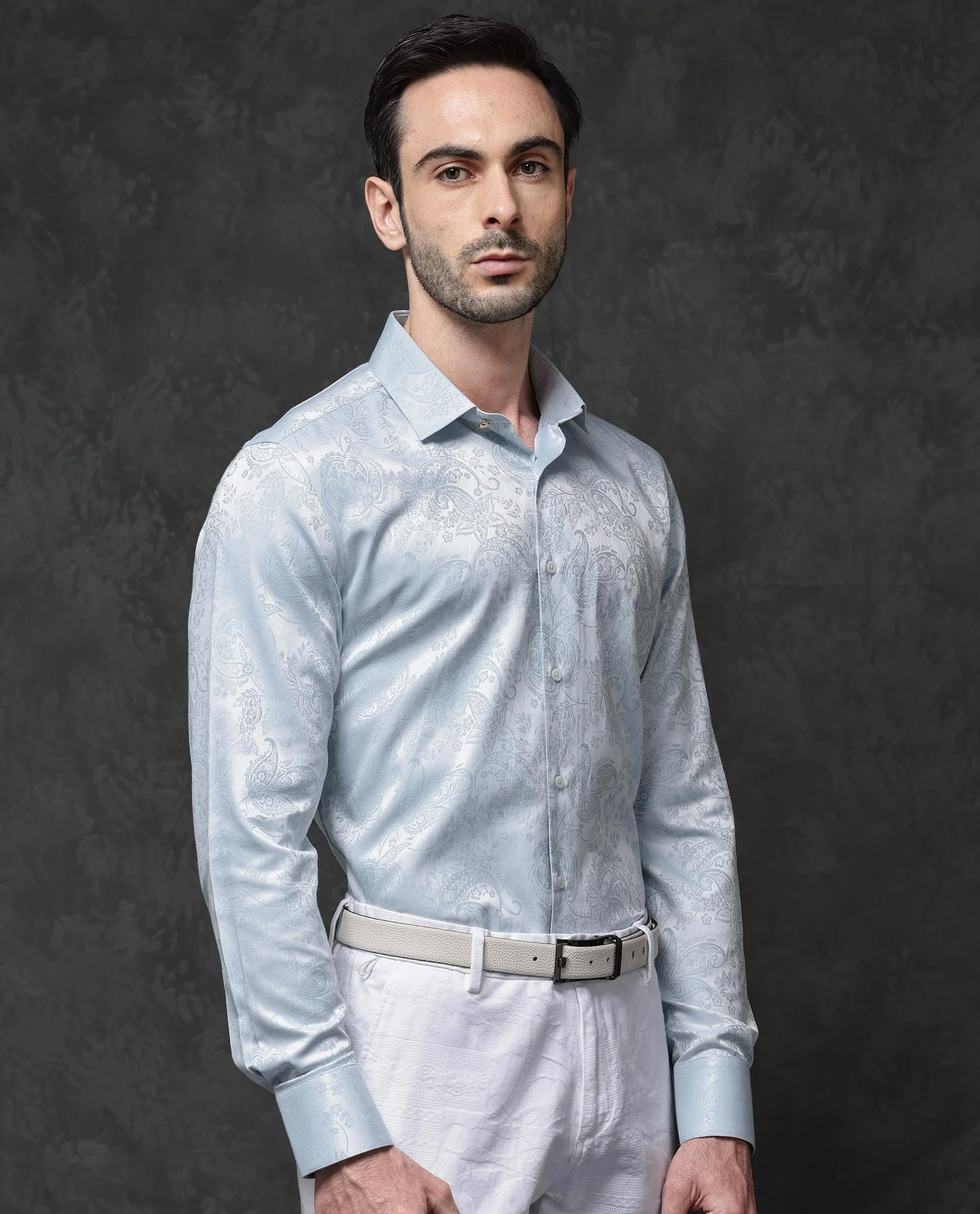 Rare Rabbit Men's Beran Pastel Blue Cotton Paisley Print Regular Fit Full Sleeve Collared Shirt - Image 6