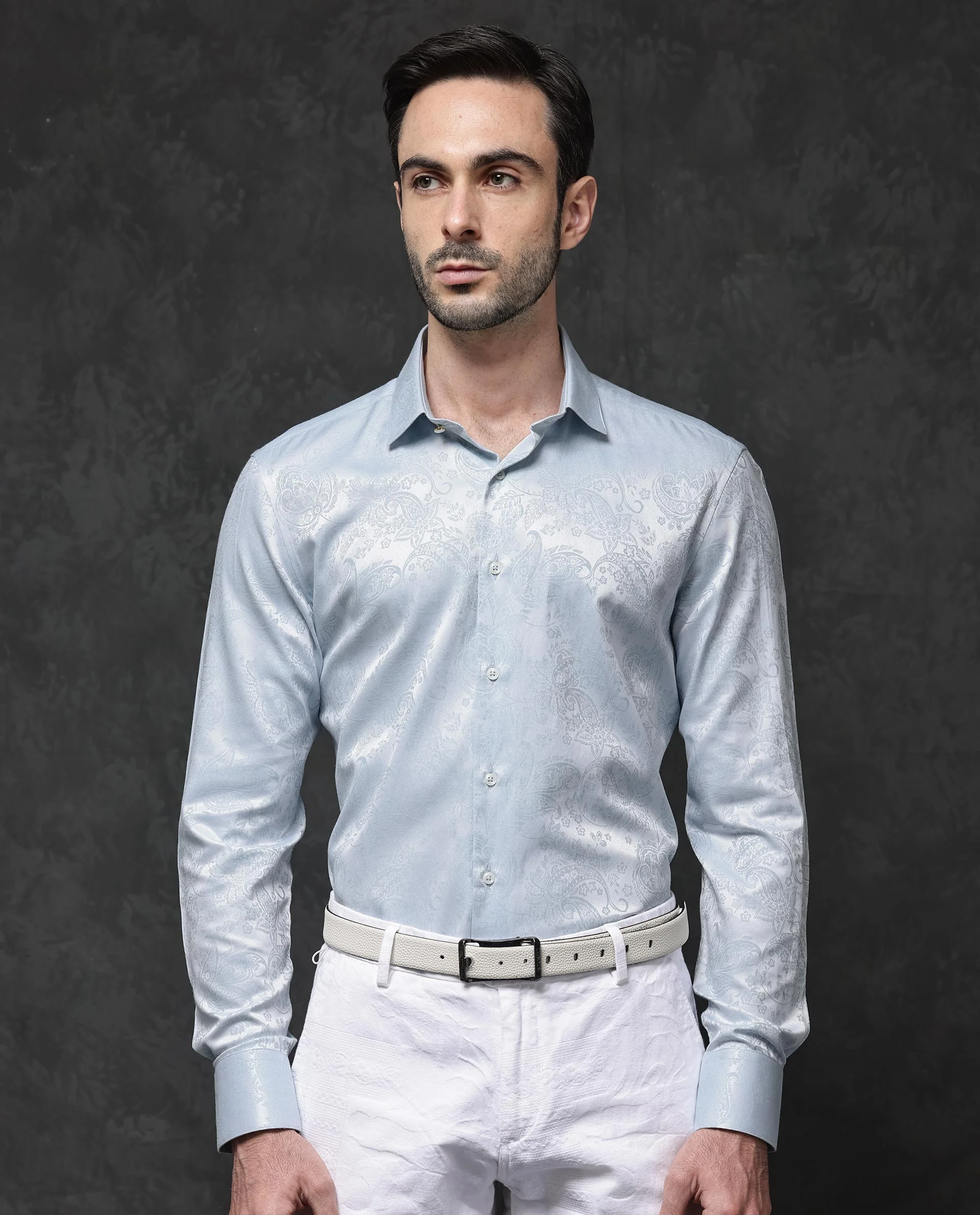 Rare Rabbit Men's Beran Pastel Blue Cotton Paisley Print Regular Fit Full Sleeve Collared Shirt - Image 7