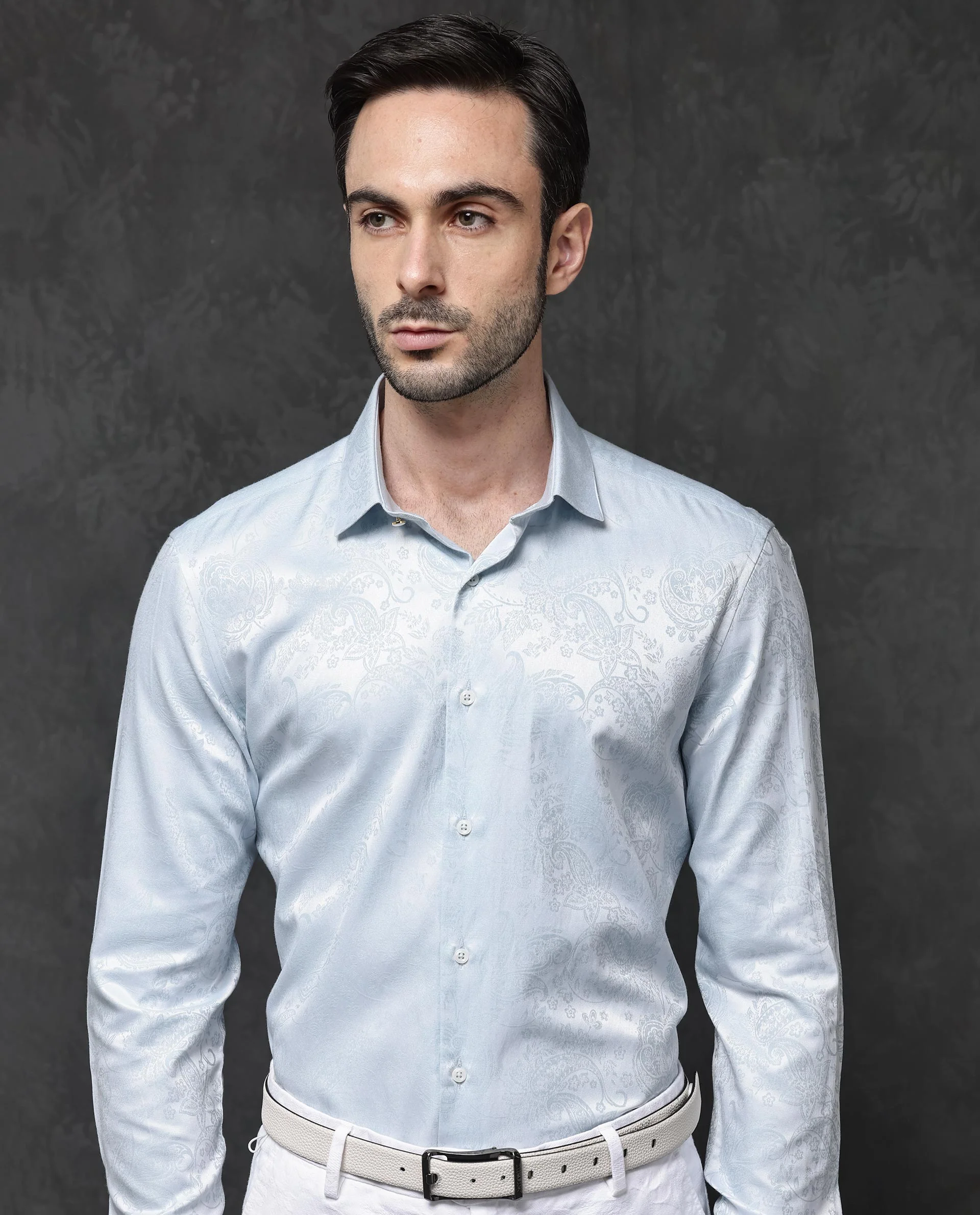 Rare Rabbit Men's Beran Pastel Blue Cotton Paisley Print Regular Fit Full Sleeve Collared Shirt - Image 8