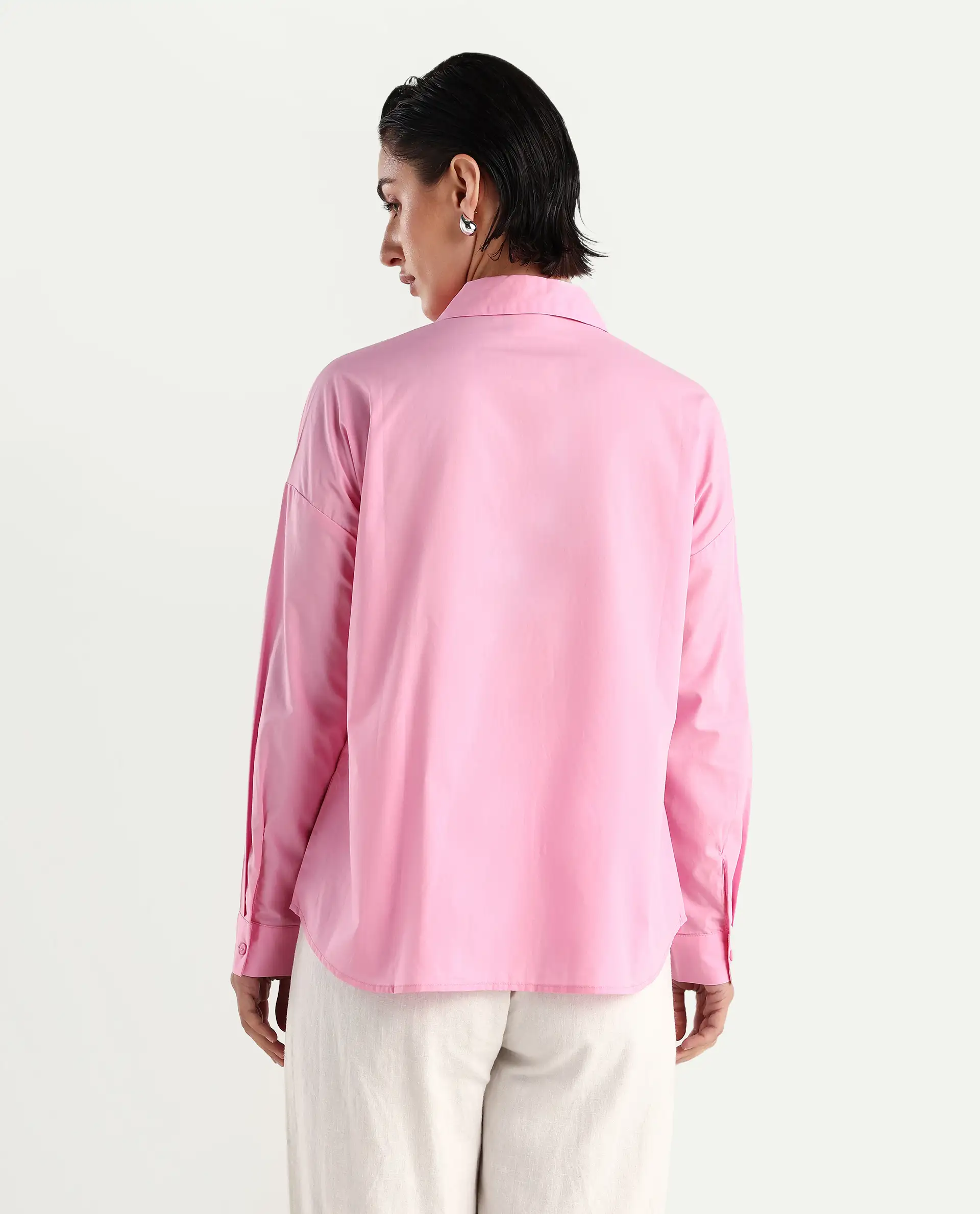 Rareism Women's Bereio Pink Cotton Drop Collar Plain Cuffed Sleeve Regular Fit Shirt - Image 7