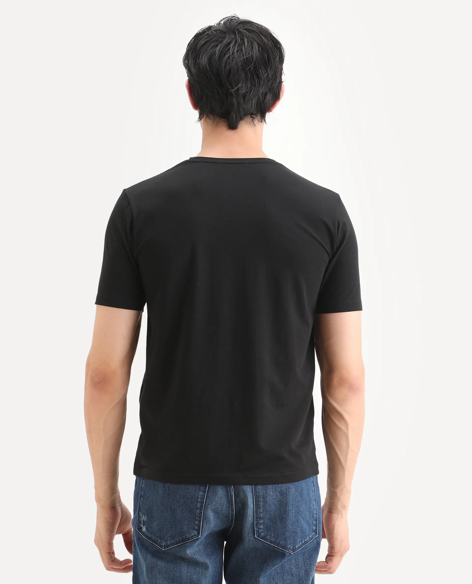 Rare Rabbit Men's Berg-S26 Black Cotton Blend Fabric Half Sleeve Crew Neck Regular Fit Printed T-Shirt - Image 7
