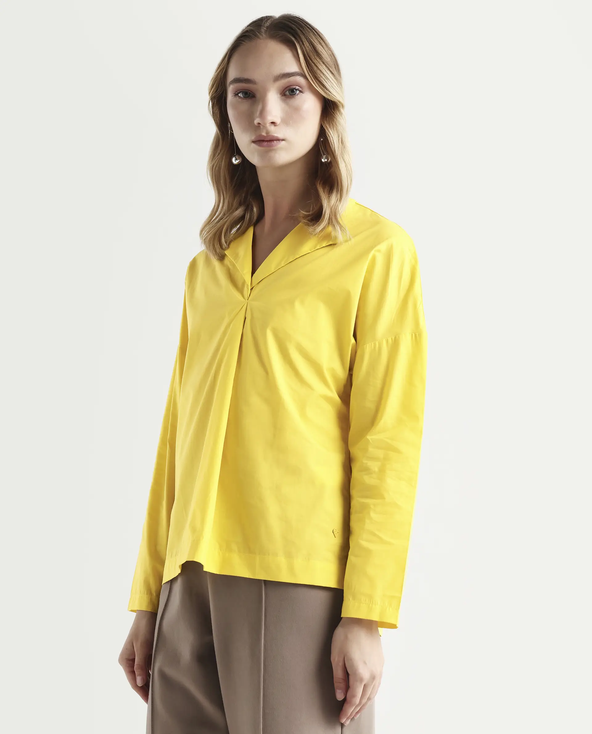 Rareism Women's Berge Yellow Polyester Lapel Neck Plain Regular Fit Top - Image 5