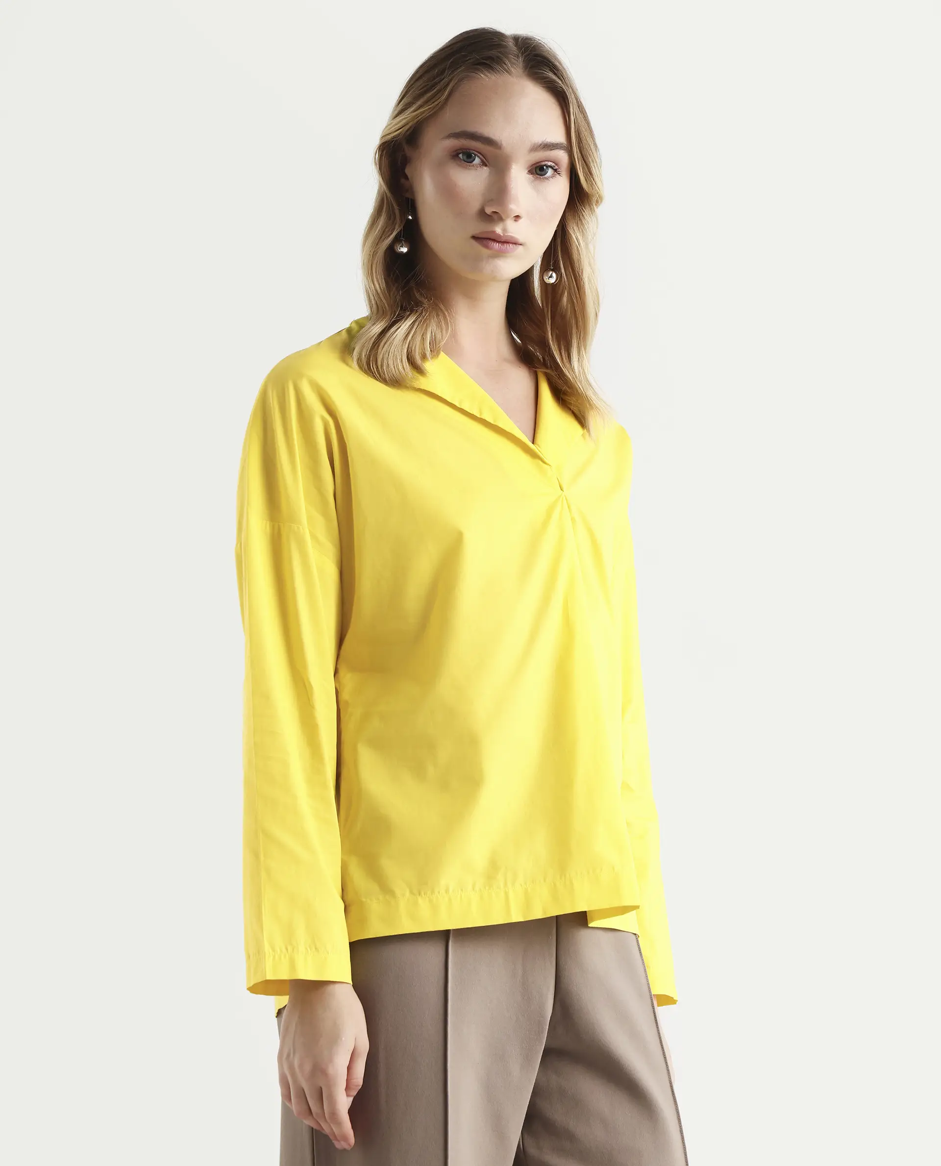 Rareism Women's Berge Yellow Polyester Lapel Neck Plain Regular Fit Top - Image 6