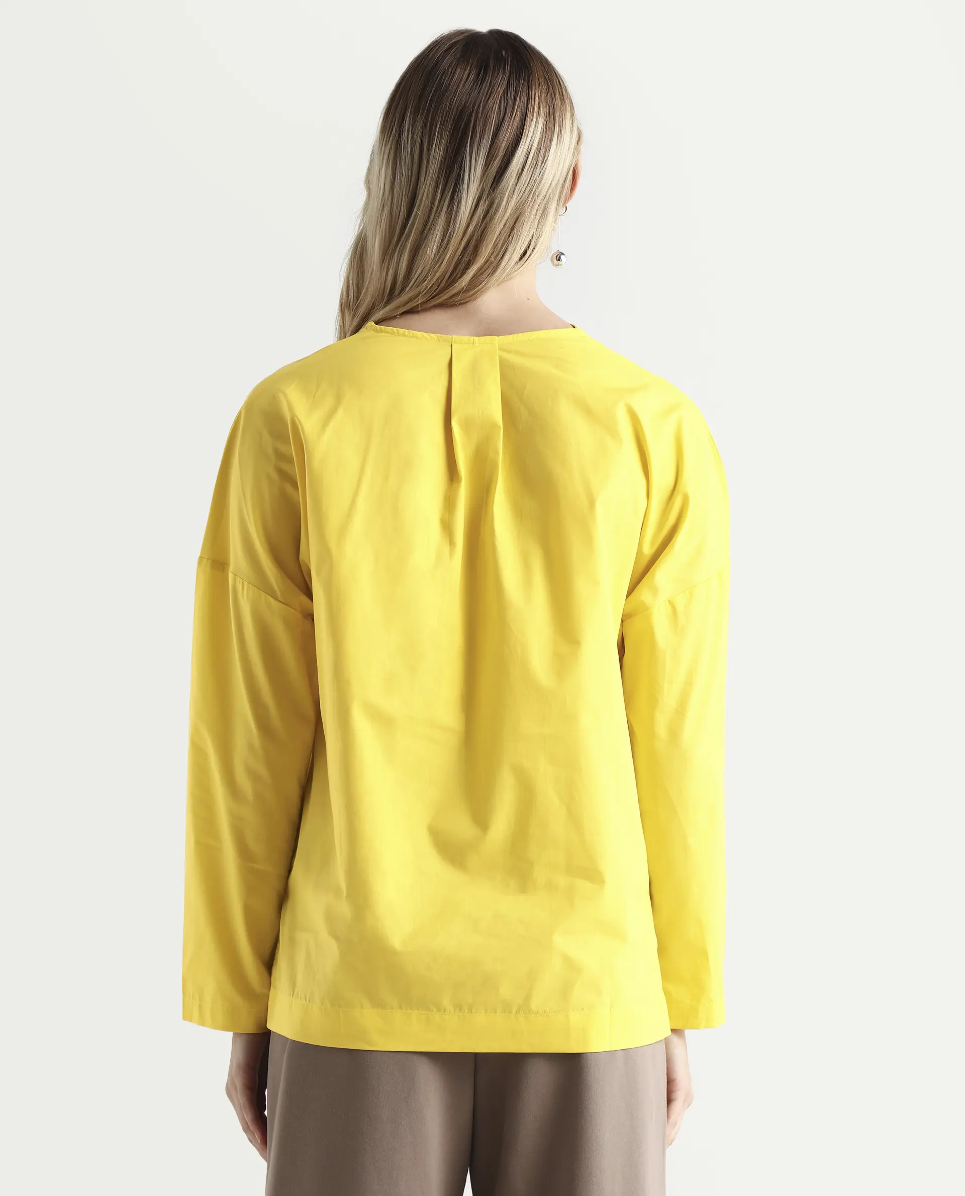 Rareism Women's Berge Yellow Polyester Lapel Neck Plain Regular Fit Top - Image 7