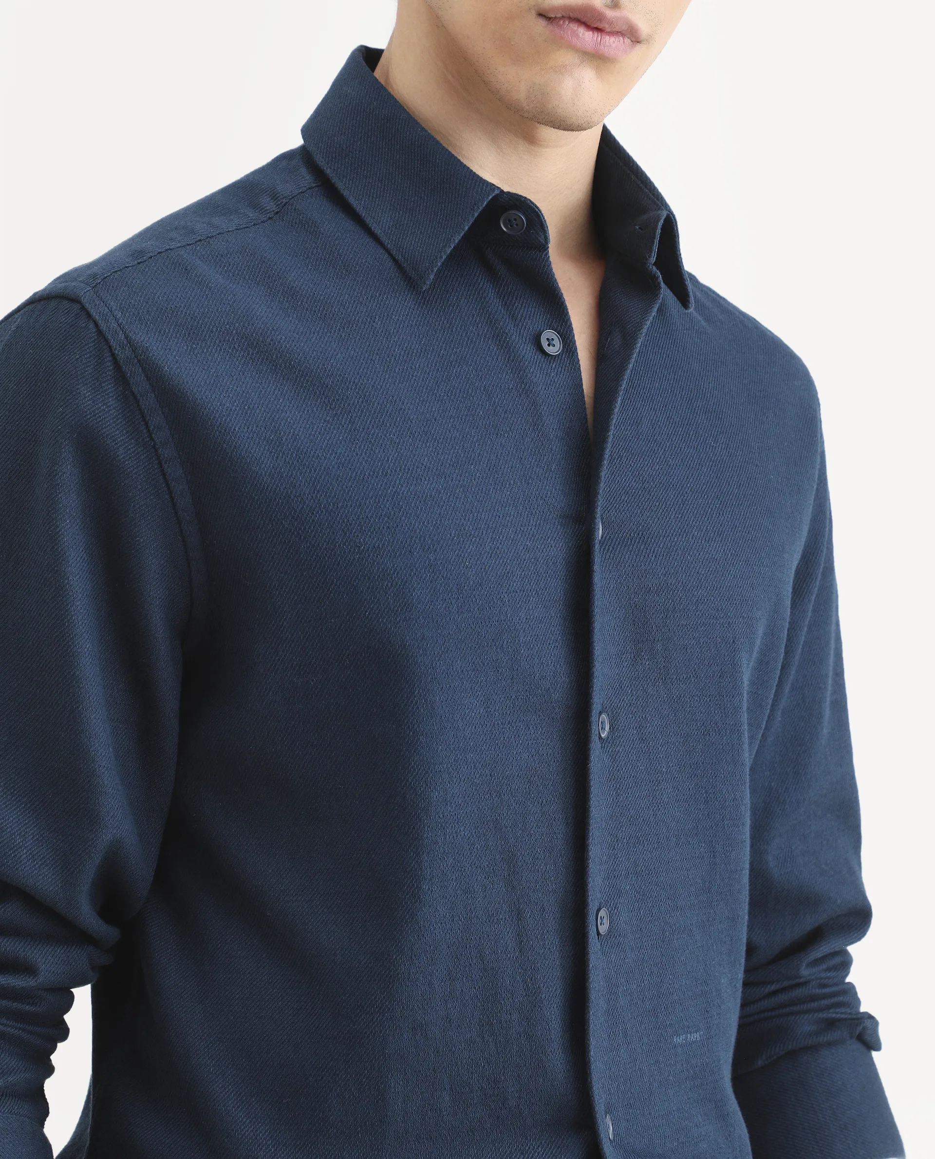 Rare Rabbit Men's Berk-Fs Navy Cotton Fabric Full Sleeve Regular Fit Plain Shirt - Image 5