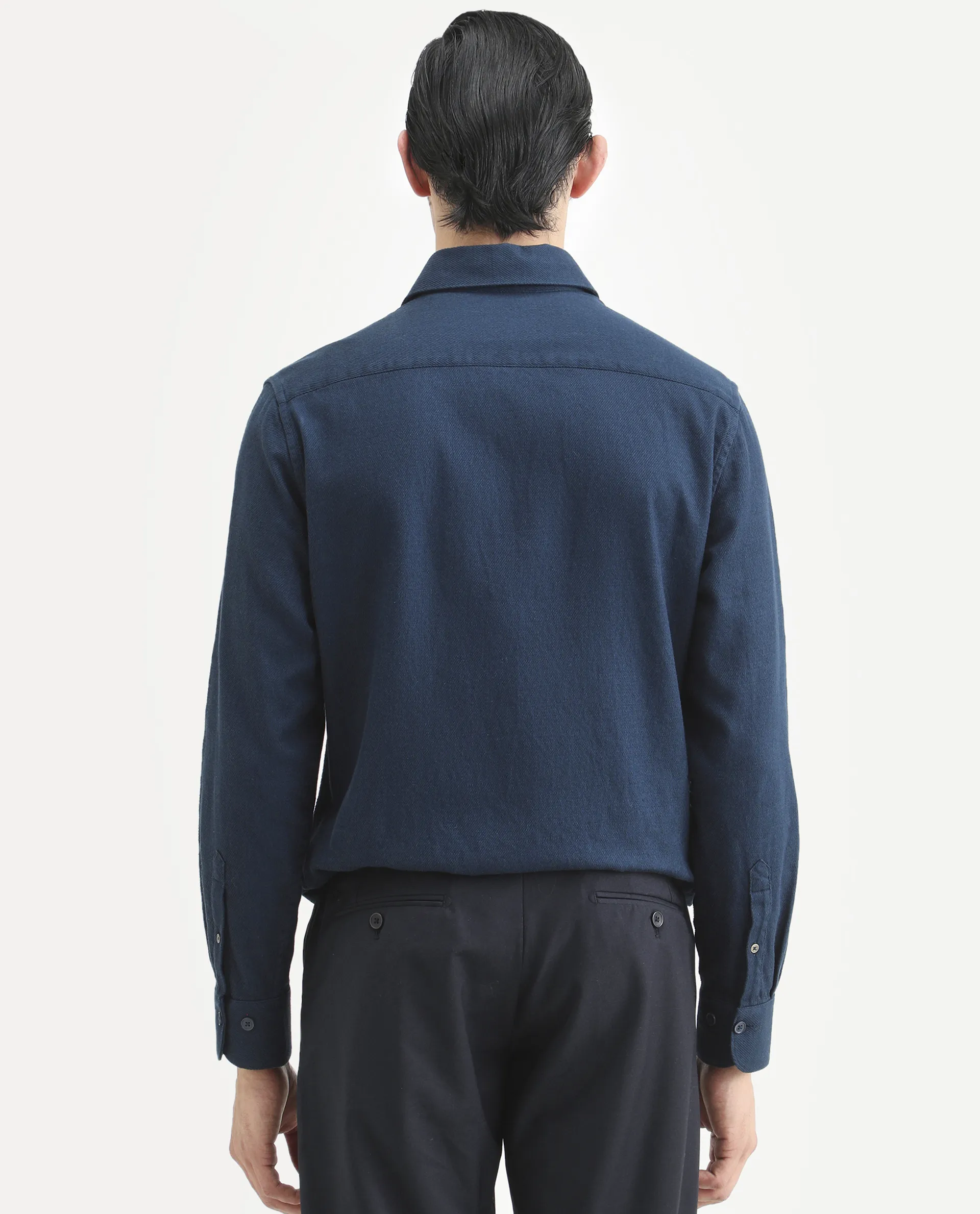 Rare Rabbit Men's Berk-Fs Navy Cotton Fabric Full Sleeve Regular Fit Plain Shirt - Image 8